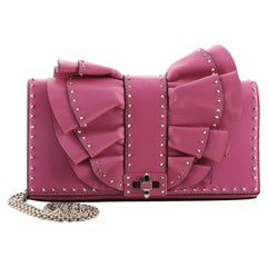 Valentino Very V Ruffle Convertible Chain Clutch Studded Leather