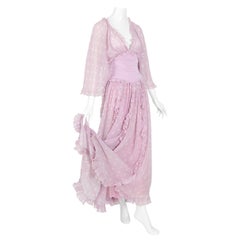 Valentino vintage 1970s dot printed silk georgette evening/garden party dress