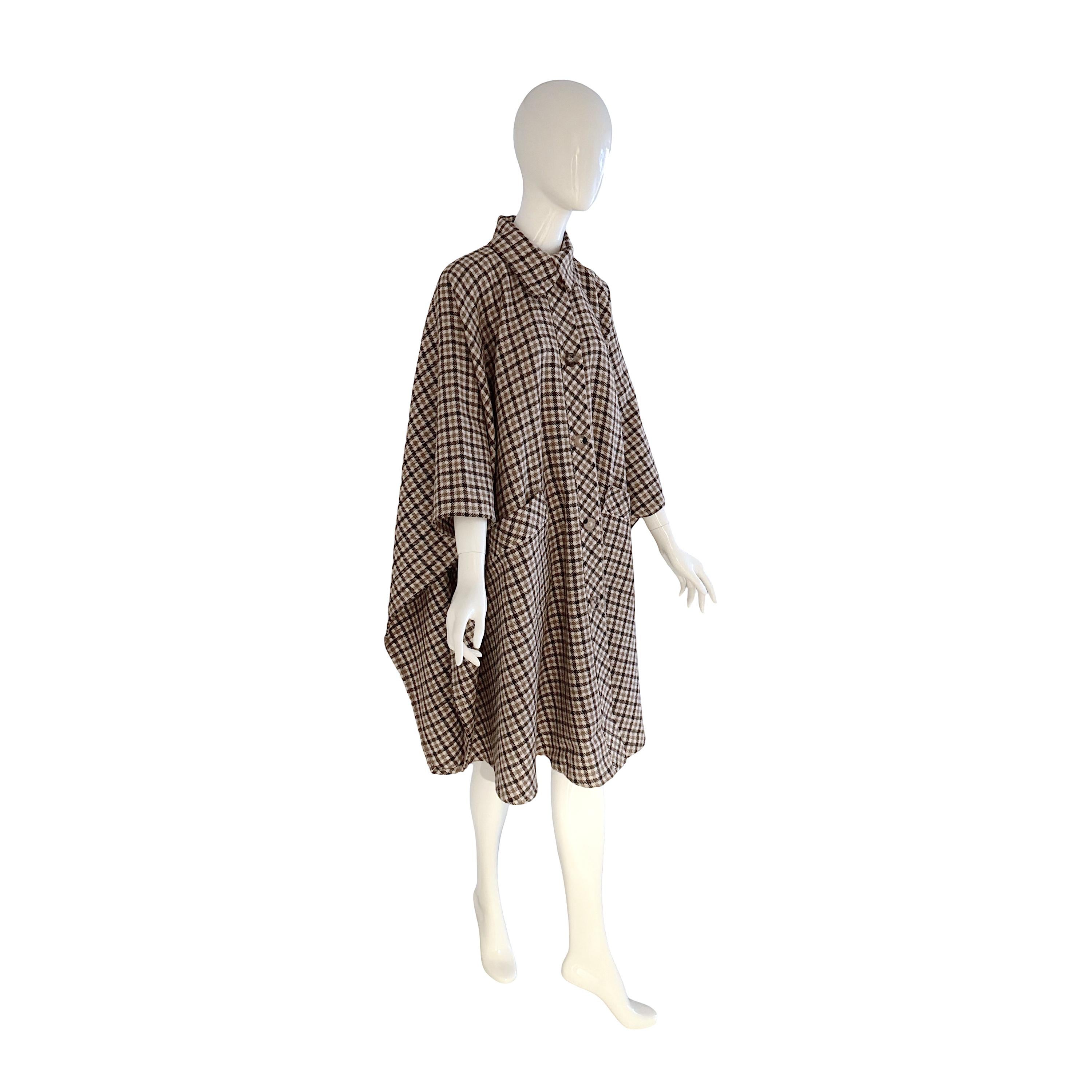 Valentino Vintage 1970s Plaid Wool Cape