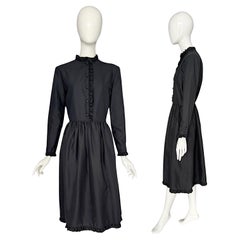 Valentino Vintage 1980s 100% Silk Black Dress With Ruffled Details