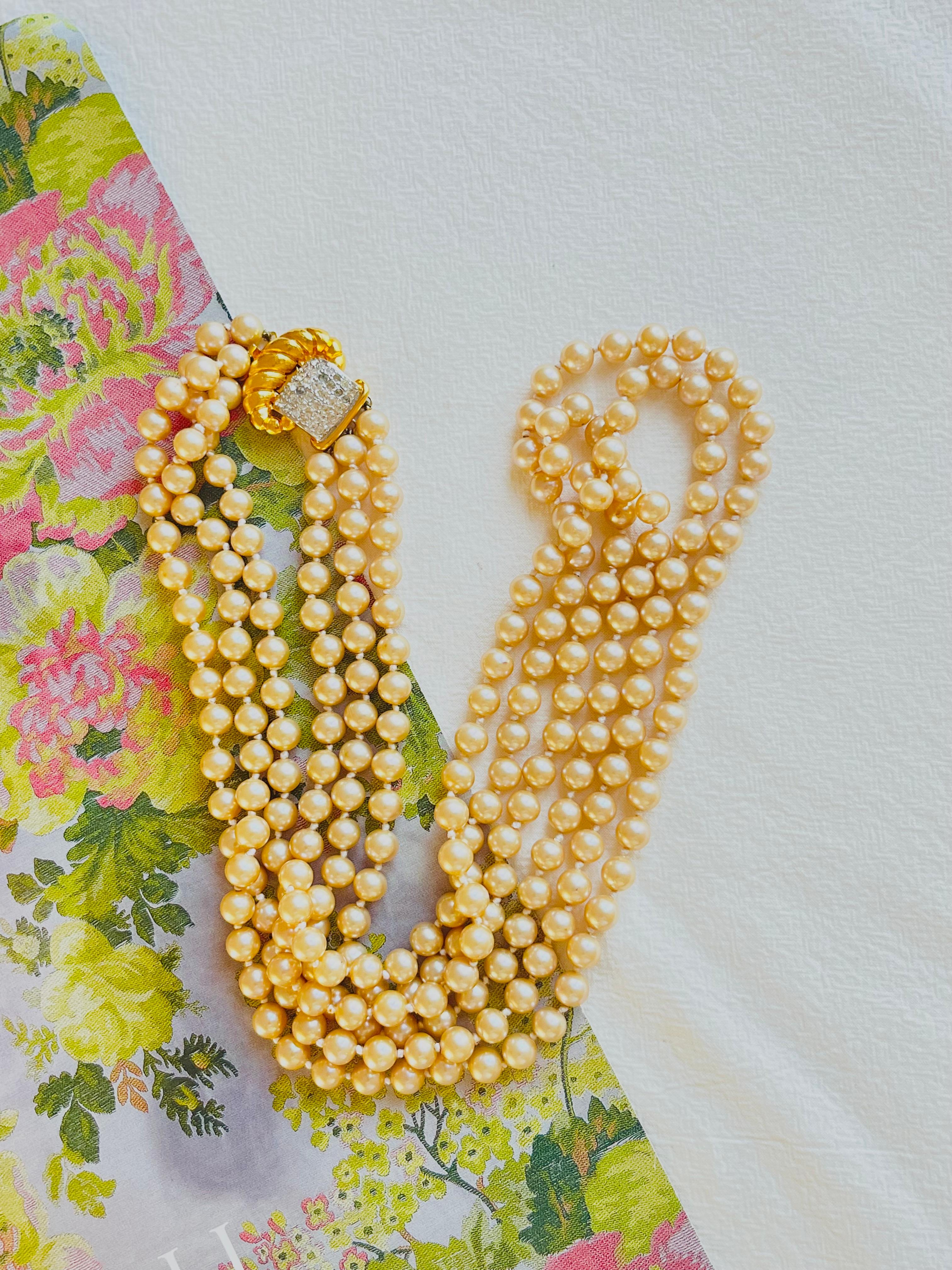 Women's or Men's Valentino Vintage 1980s Beads Pearls Trio Strands Layers Crystals Long, Necklace For Sale