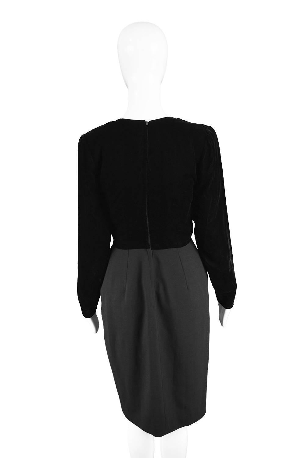 Valentino Vintage 1980's Black Velvet & Wool Long Sleeve Evening Party Dress 3
