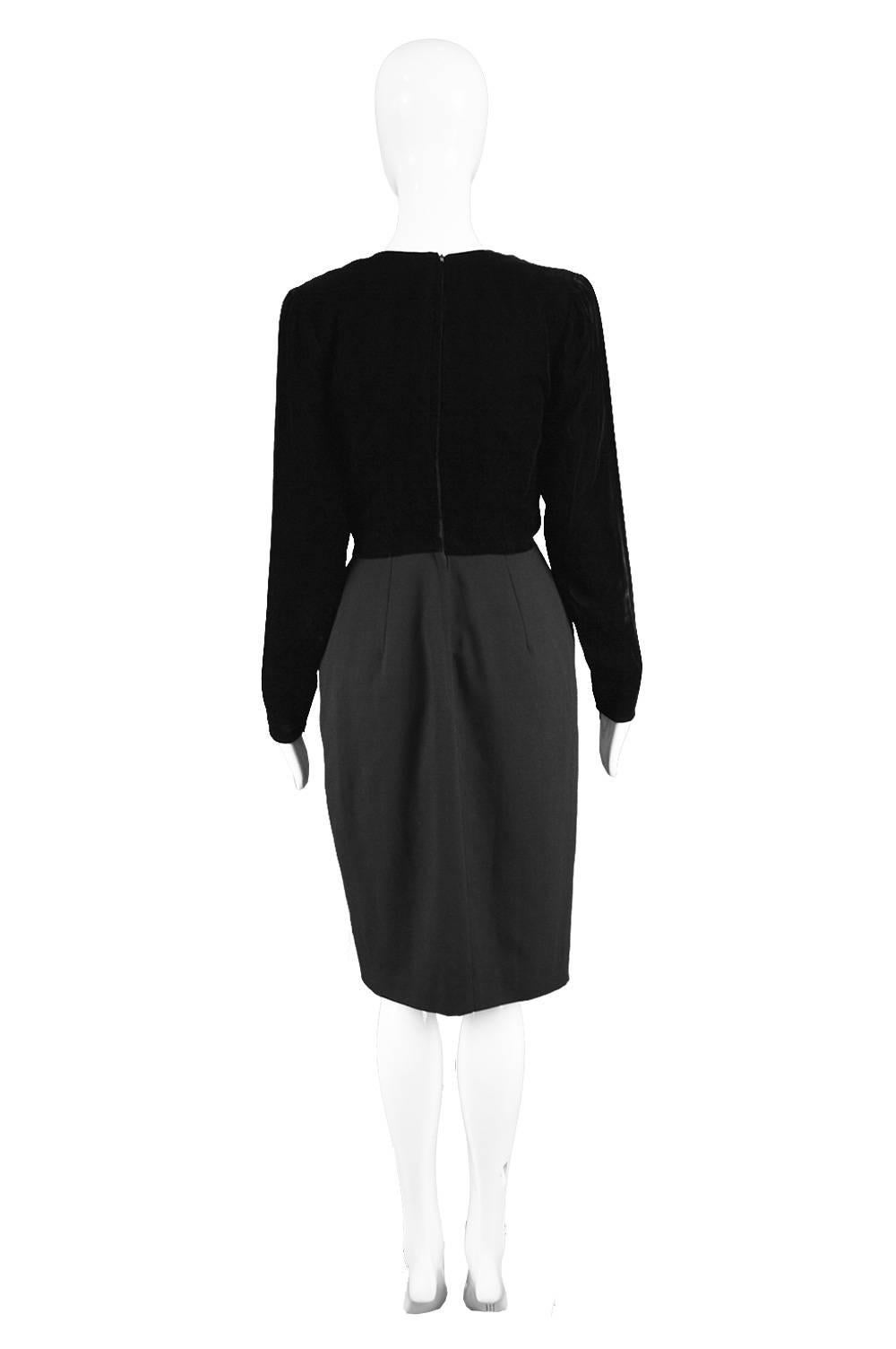 Valentino Vintage 1980's Black Velvet & Wool Long Sleeve Evening Party Dress For Sale 4