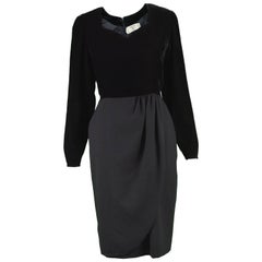 Valentino Vintage 1980's Black Velvet & Wool Long Sleeve Evening Party Dress