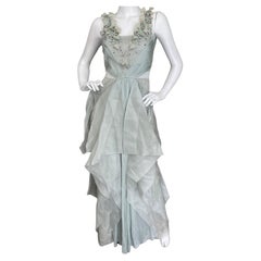  Valentino Vintage 1980's Embellished Origami Sea Foam Green Evening Gown