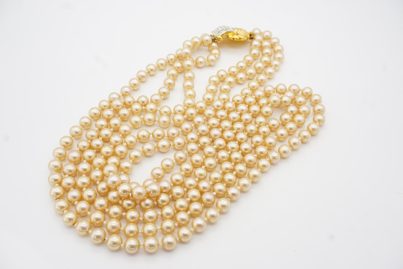 Valentino Vintage 1980s Golden Pearl Trio Strands Crystal Pendant Long Necklace en vente 8