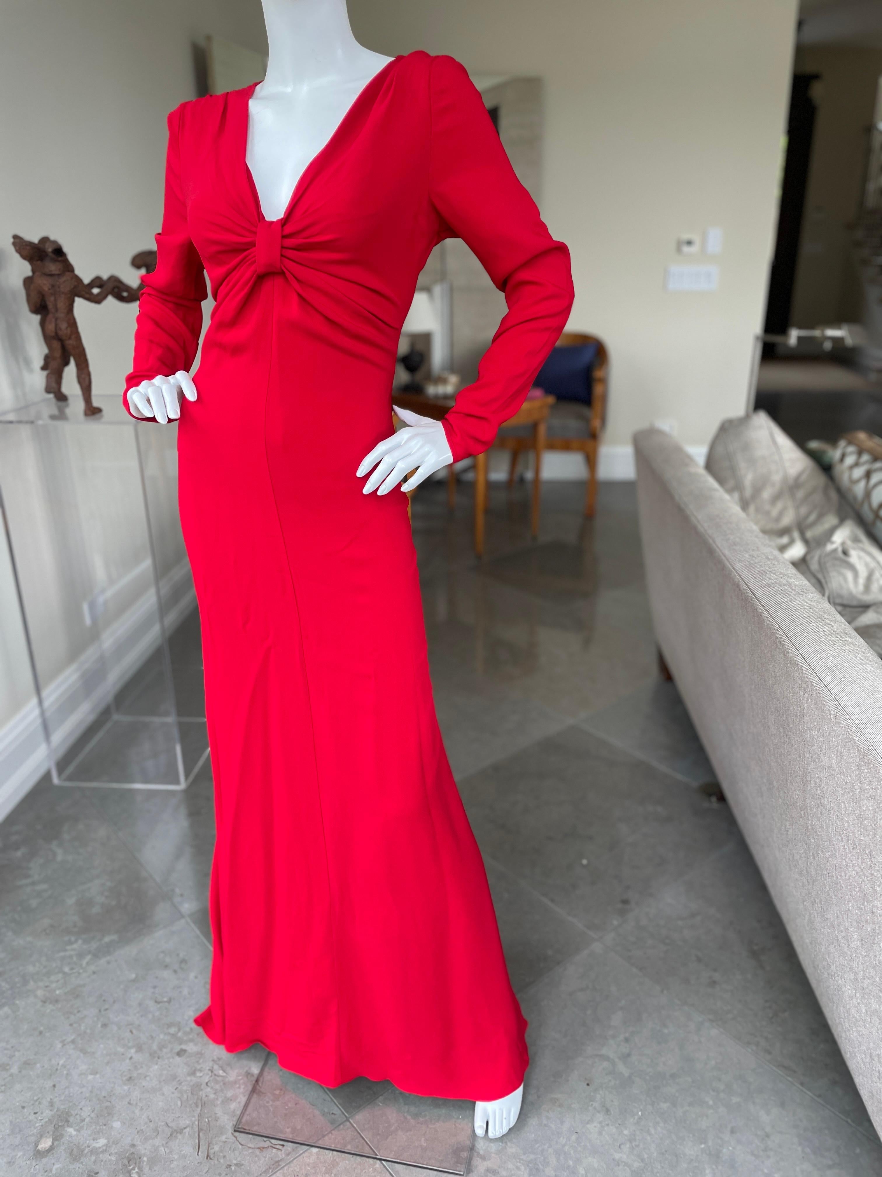 Valentino Vintage 1980's Plunging Red Crepe Evening Dress in Generous Size 12 For Sale 1