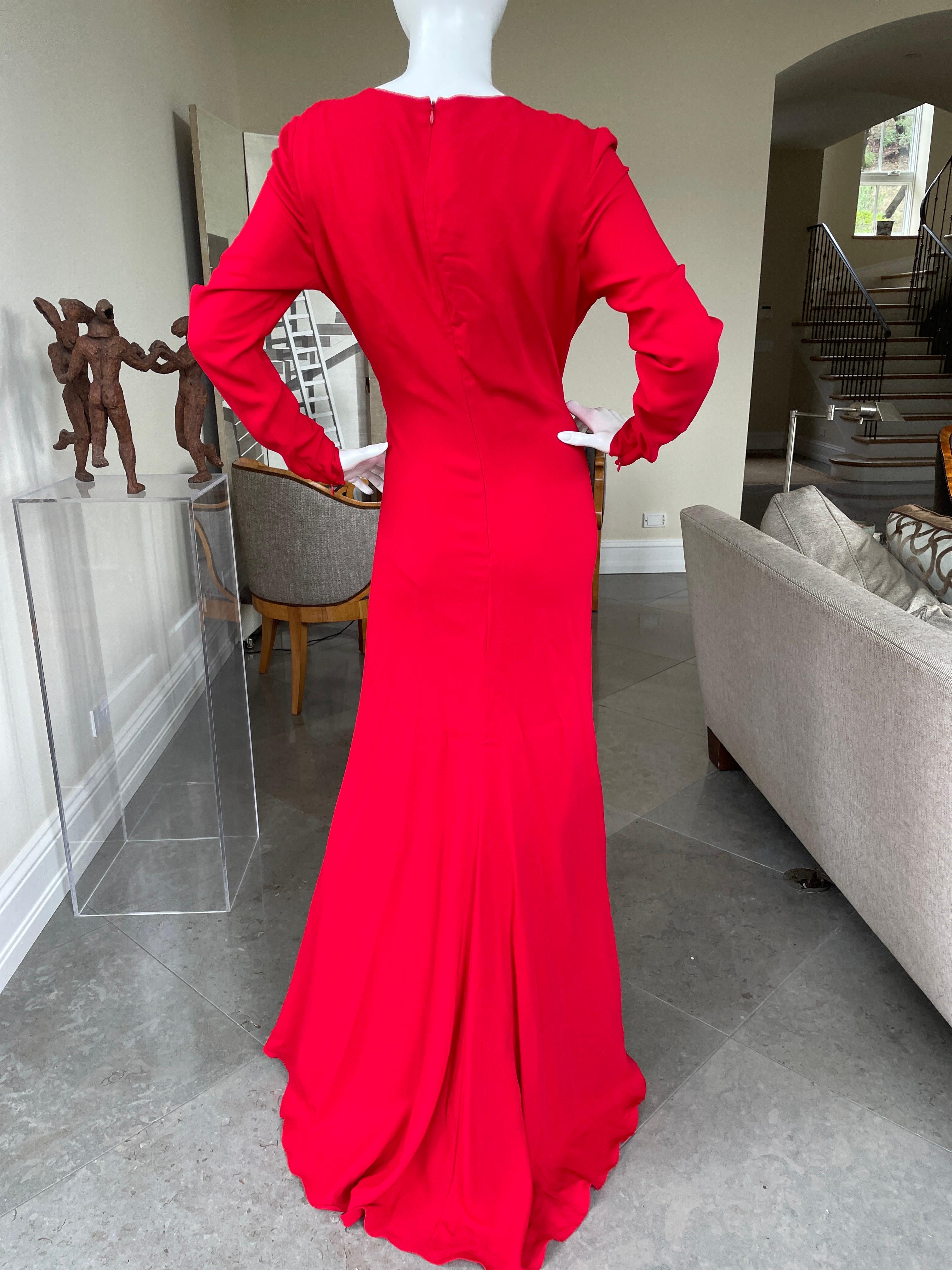Valentino Vintage 1980's Plunging Red Crepe Evening Dress in Generous Size 12 For Sale 3