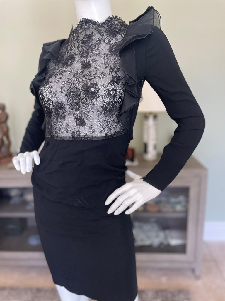 Valentino Robe de cocktail vintage en soie noire ?� volants et dentelle transparente r?�v?�latrice 