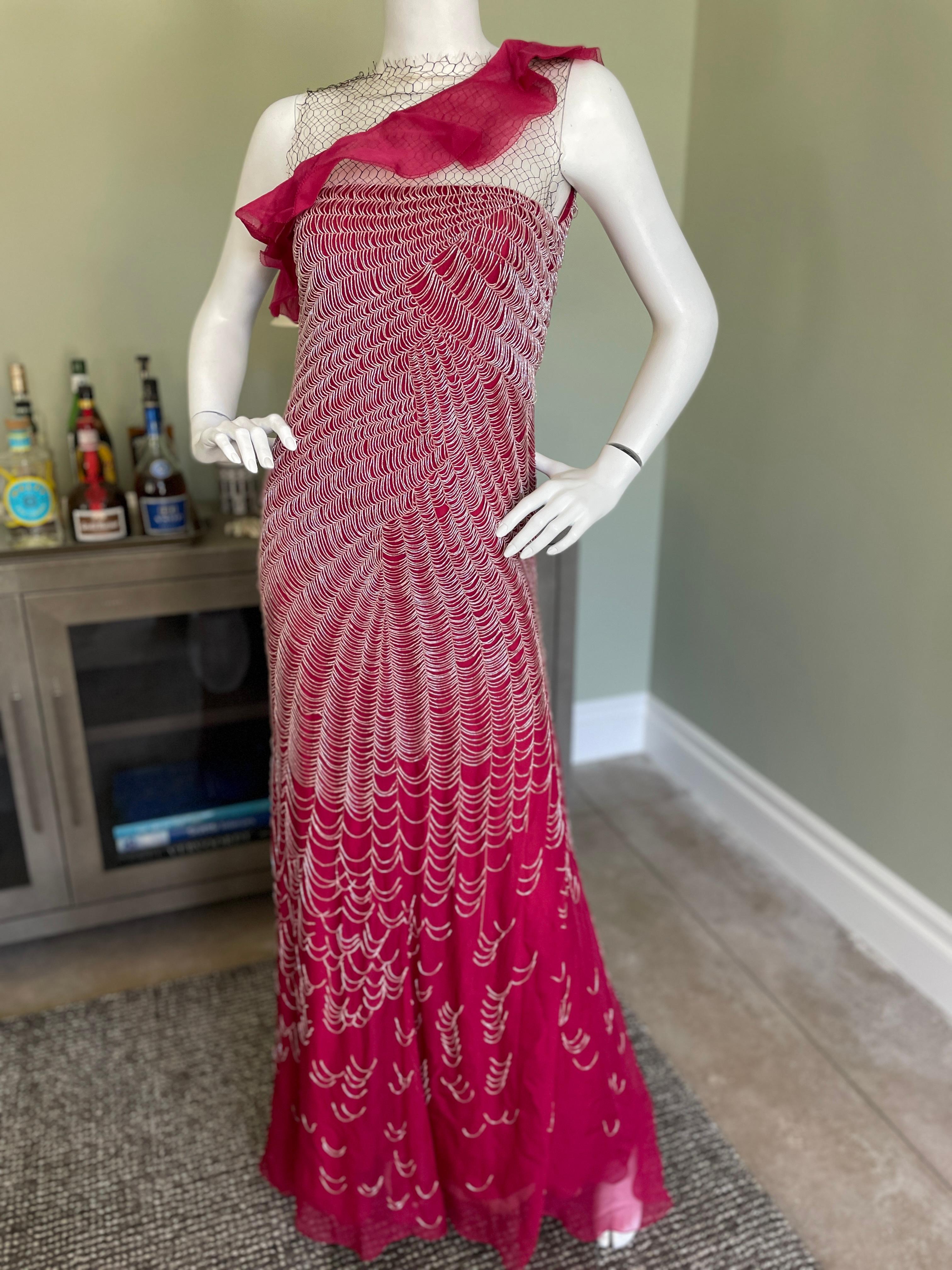 Valentino Vintage 1980's Spider Web Beaded Red Silk Evening Dress 
 This is vintage 1980's label.
 This is so pretty, it runs a bit small for it's size, so please refer to measurements.
Size 6
 Bust 34