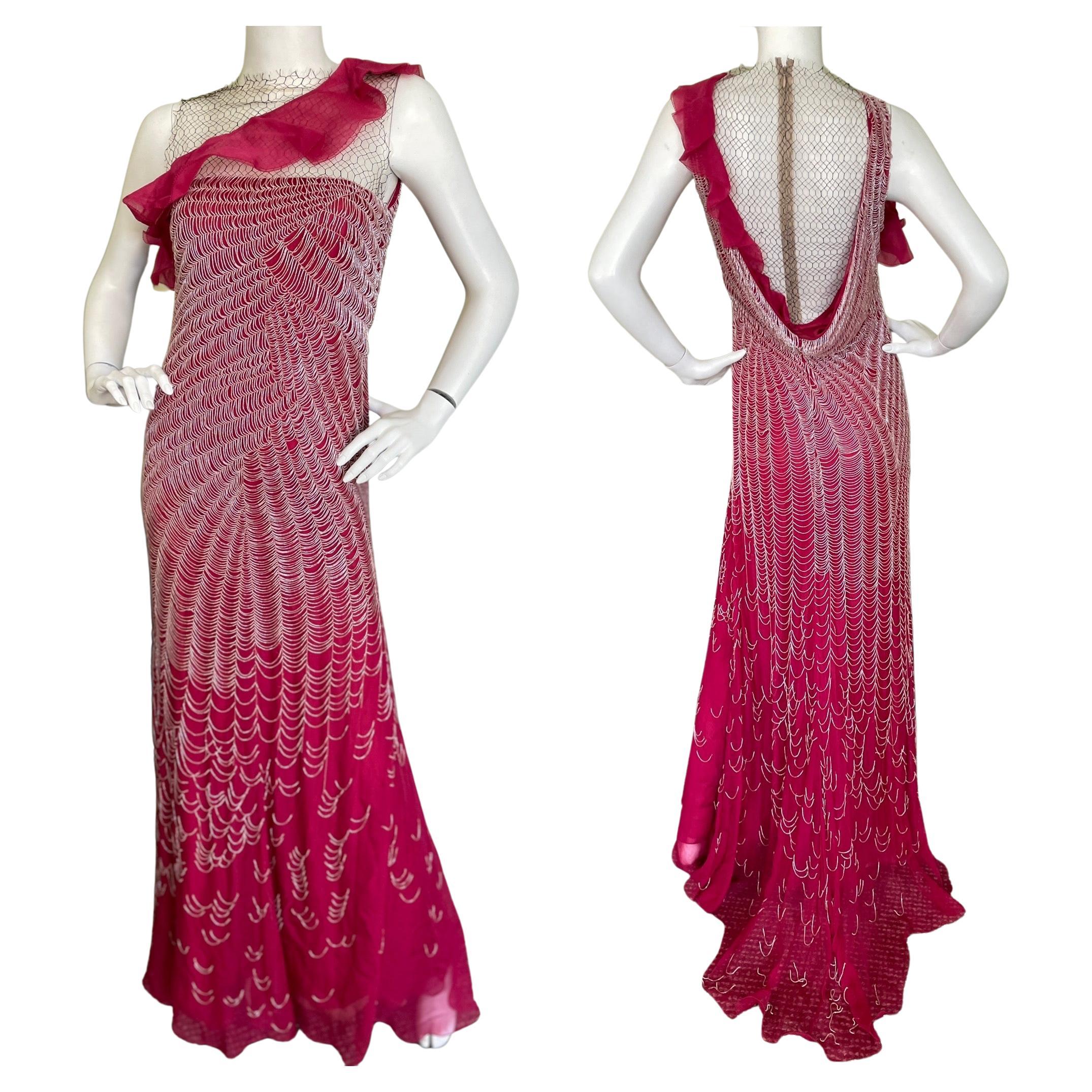 Valentino Vintage 1980's Spider Web Beaded Red Silk Evening Dress For Sale