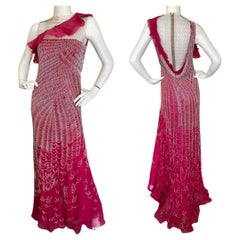 Valentino Vintage 1980's Spider Web Beaded Red Silk Evening Dress