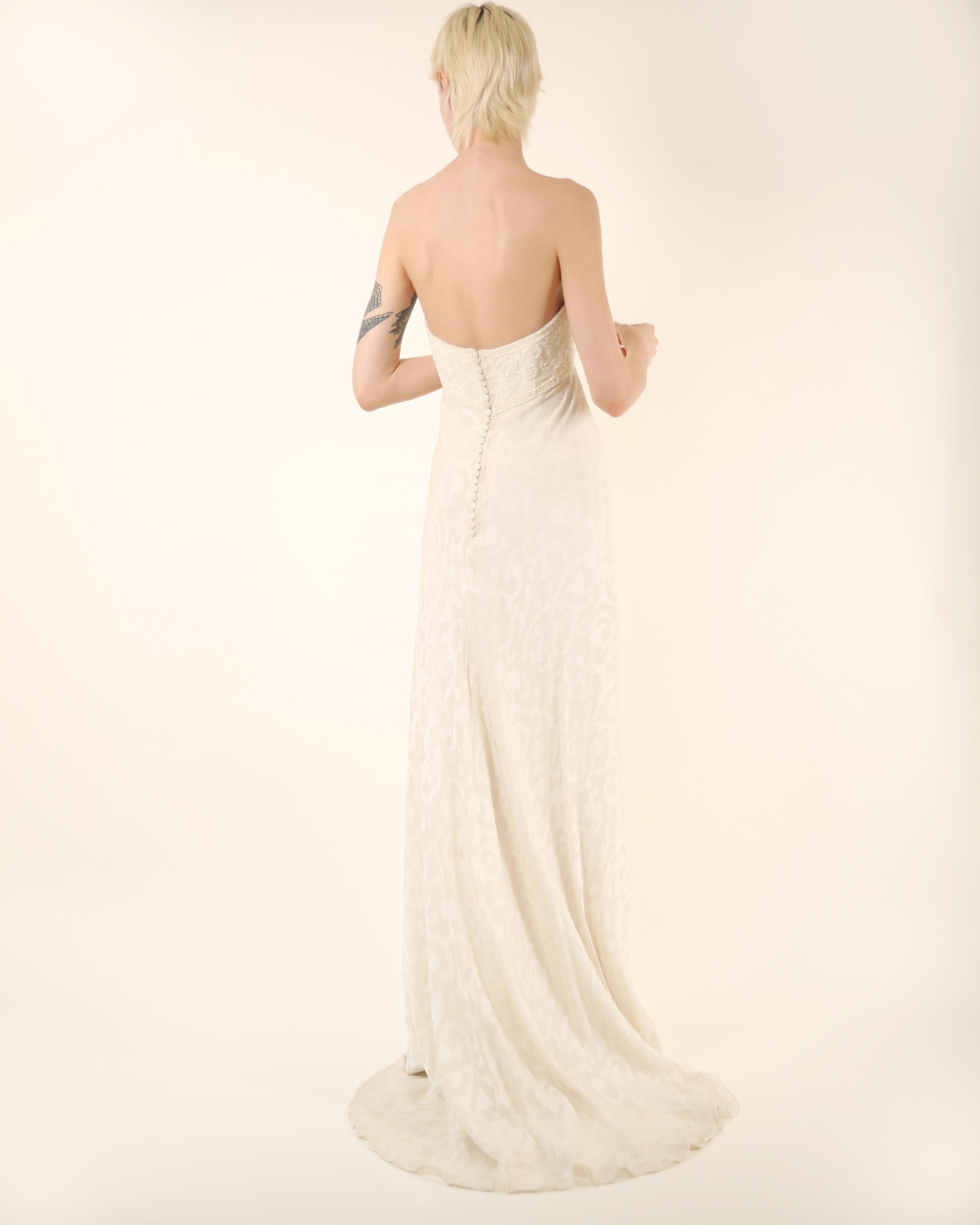 Valentino vintage 1980's strapless beaded floral silk train wedding gown dress 7
