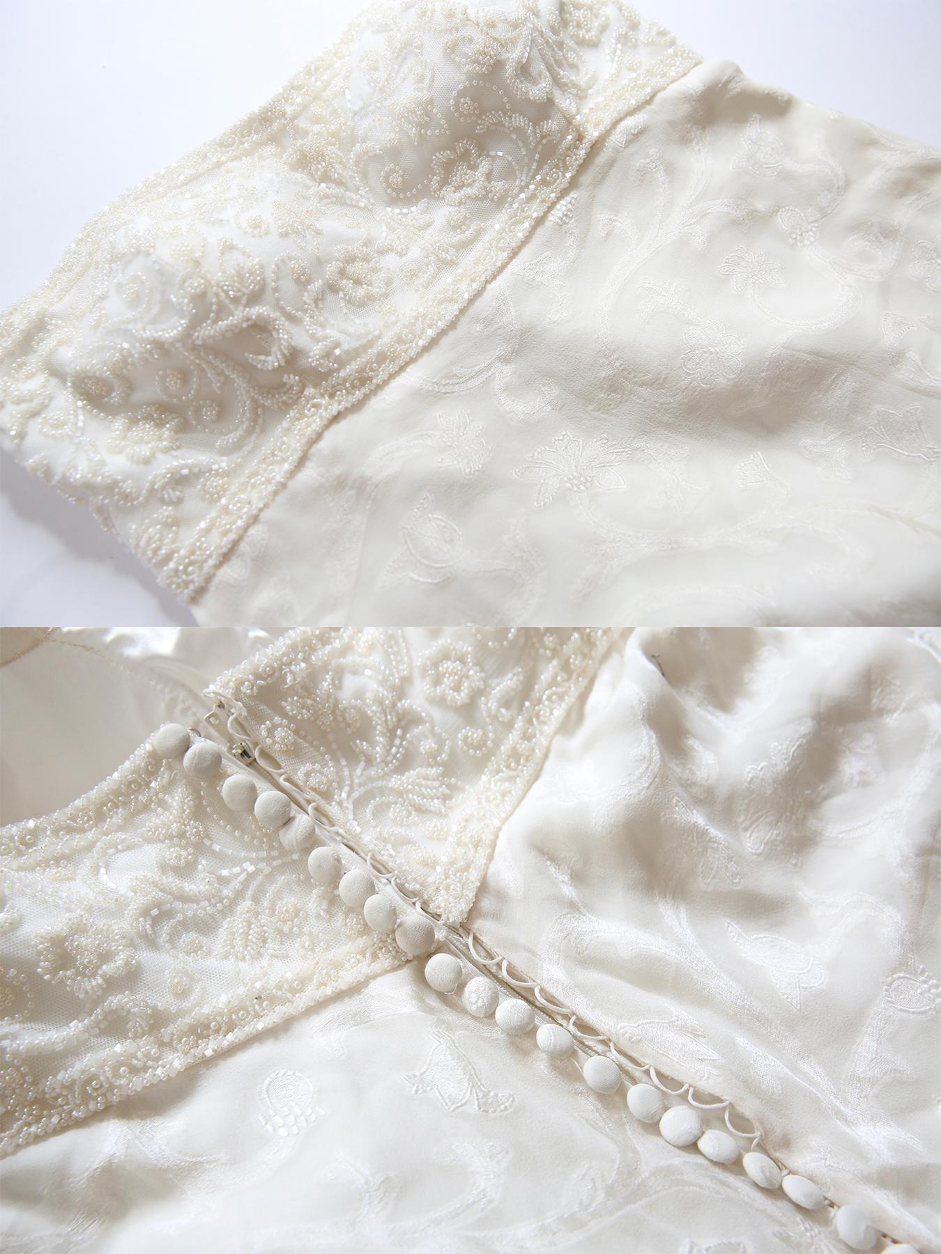 Valentino vintage 1980's strapless beaded floral silk train wedding gown dress 14