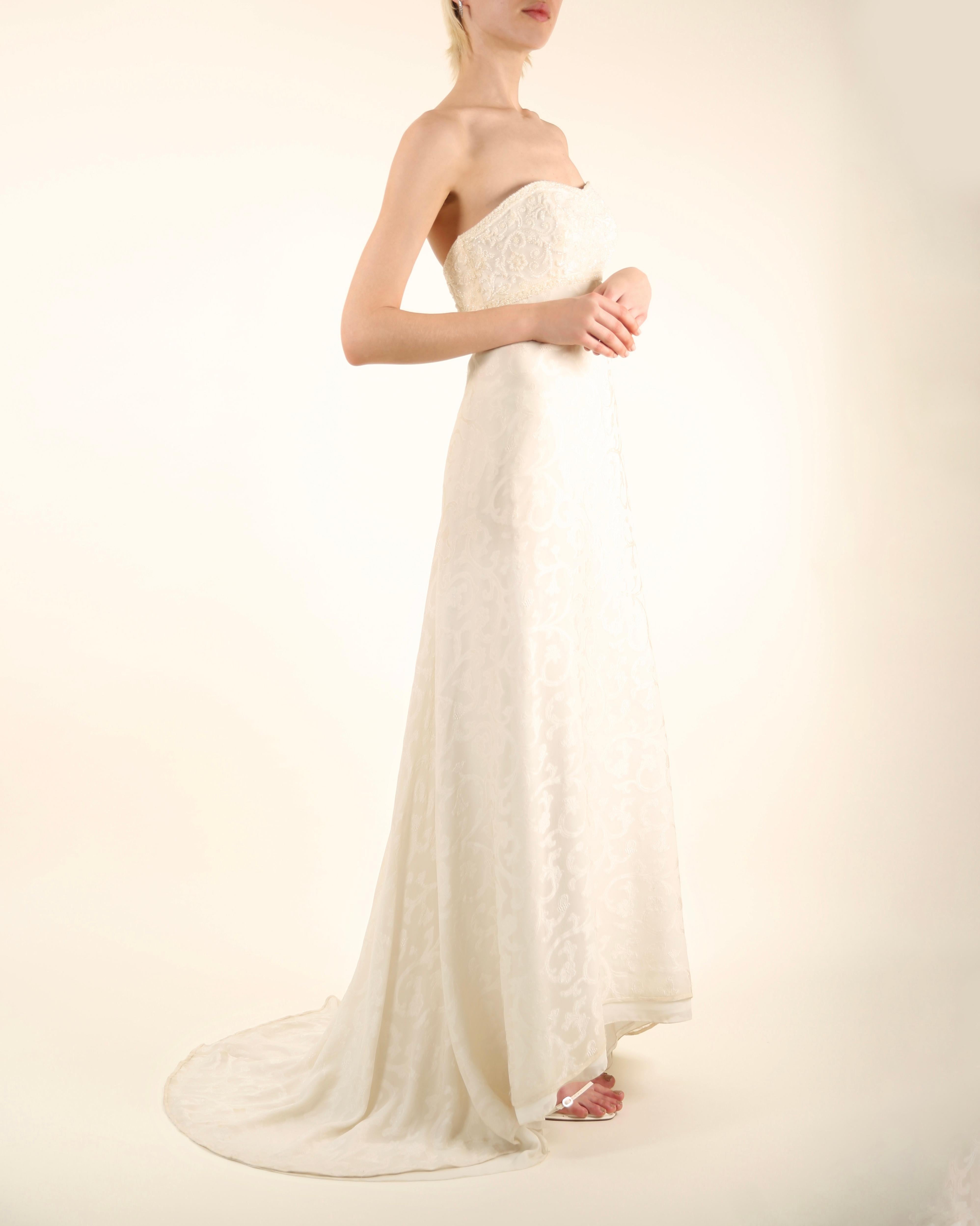 Valentino vintage 1980's strapless beaded floral silk train wedding gown dress 1