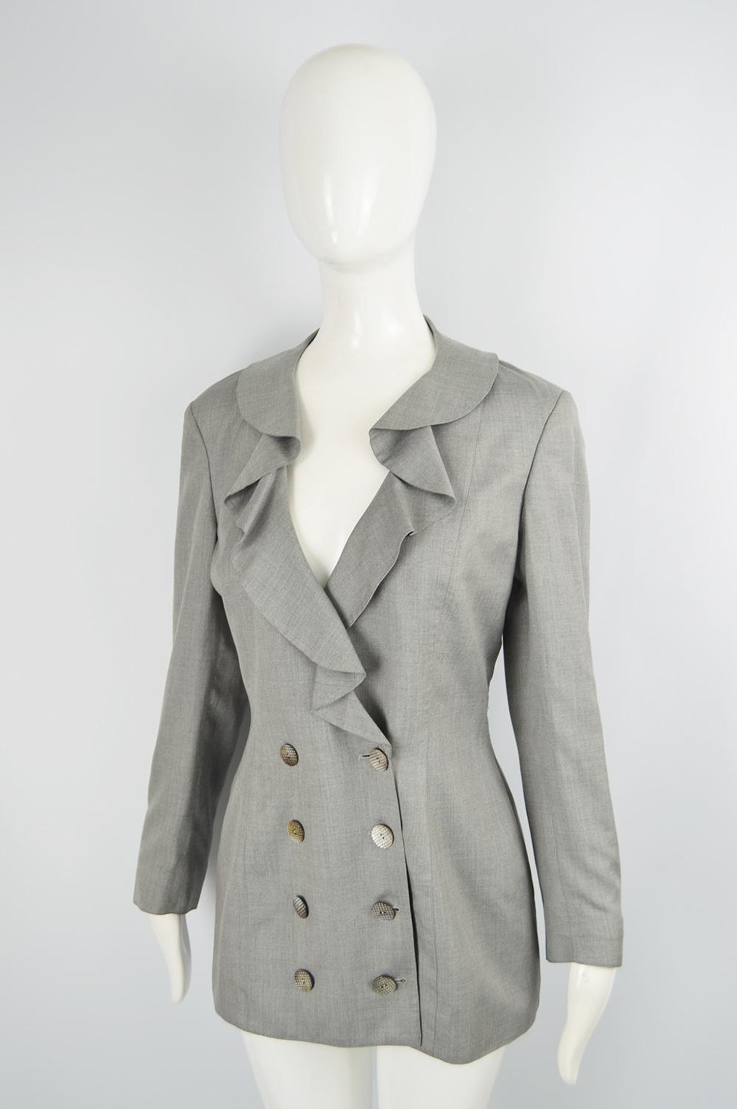 Authentic Valentino Vintage Ivory Silky Blazer Jacket with Ruffles Size 10