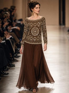 Valentino Vintage 1989 Spring/Summer Brown Silk Chiffon Evening Set