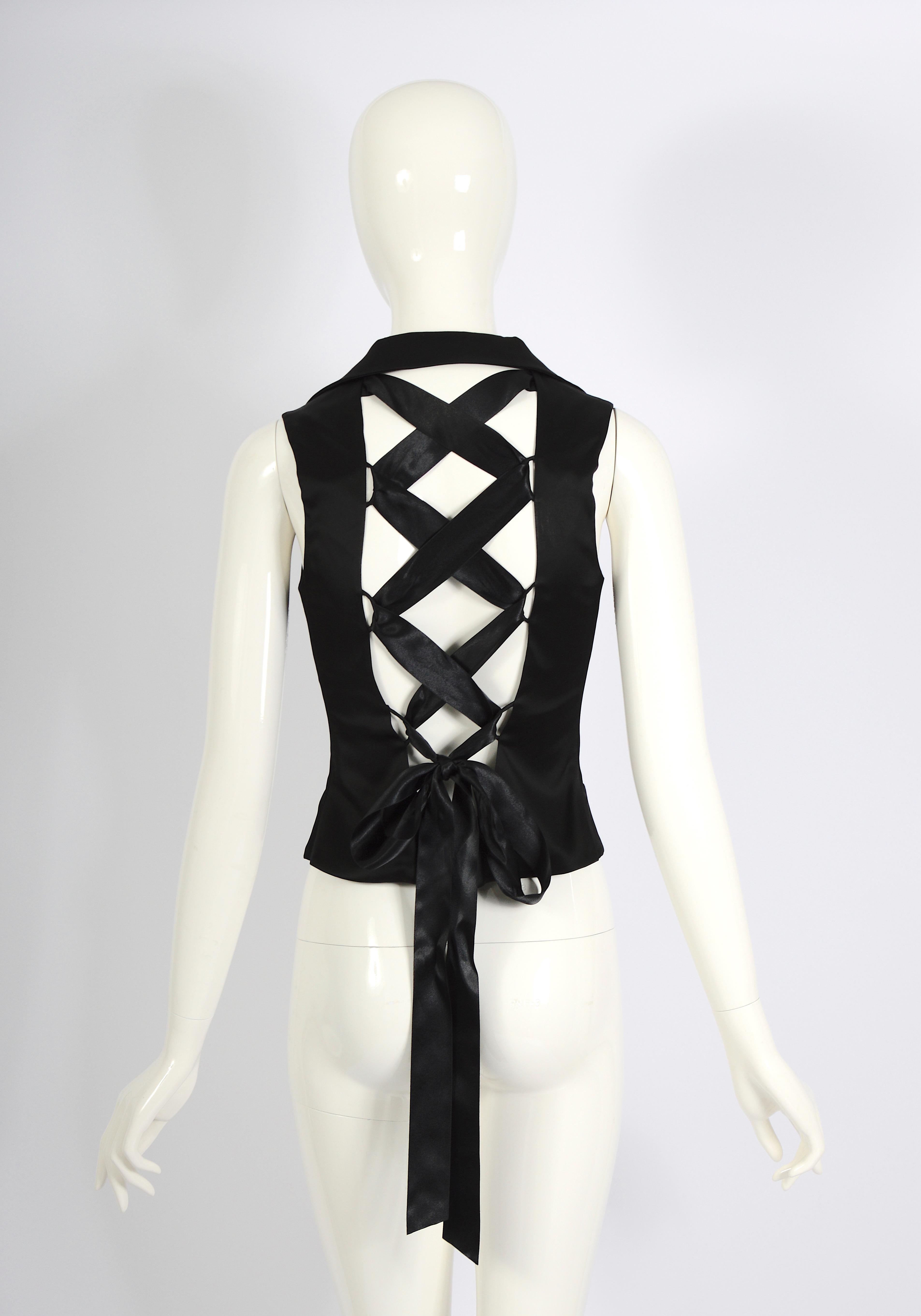 Valentino vintage 1990s backless tied with ribbons black waistcoat vest  For Sale 7
