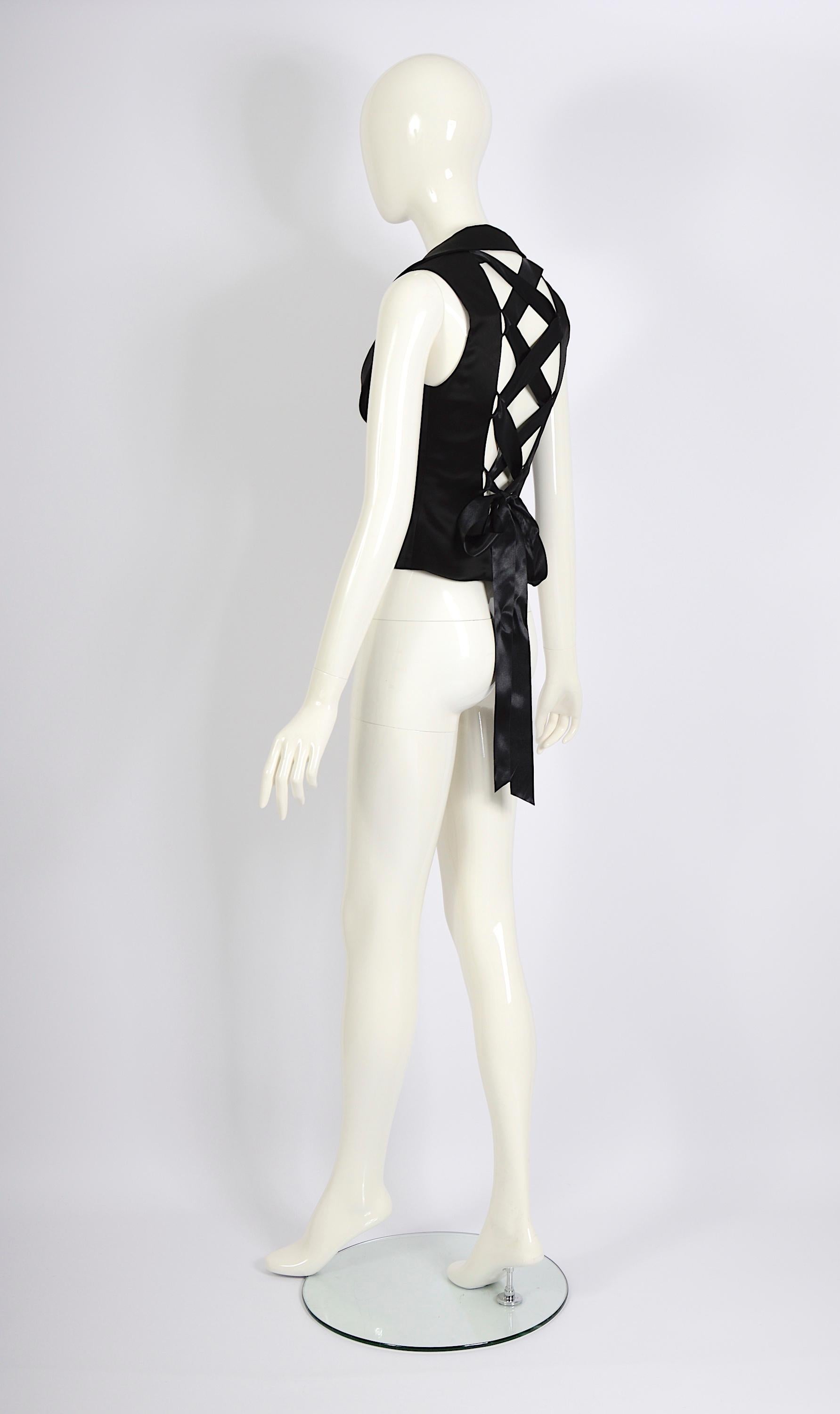 Women's Valentino vintage 1990s backless tied with ribbons black waistcoat vest  For Sale