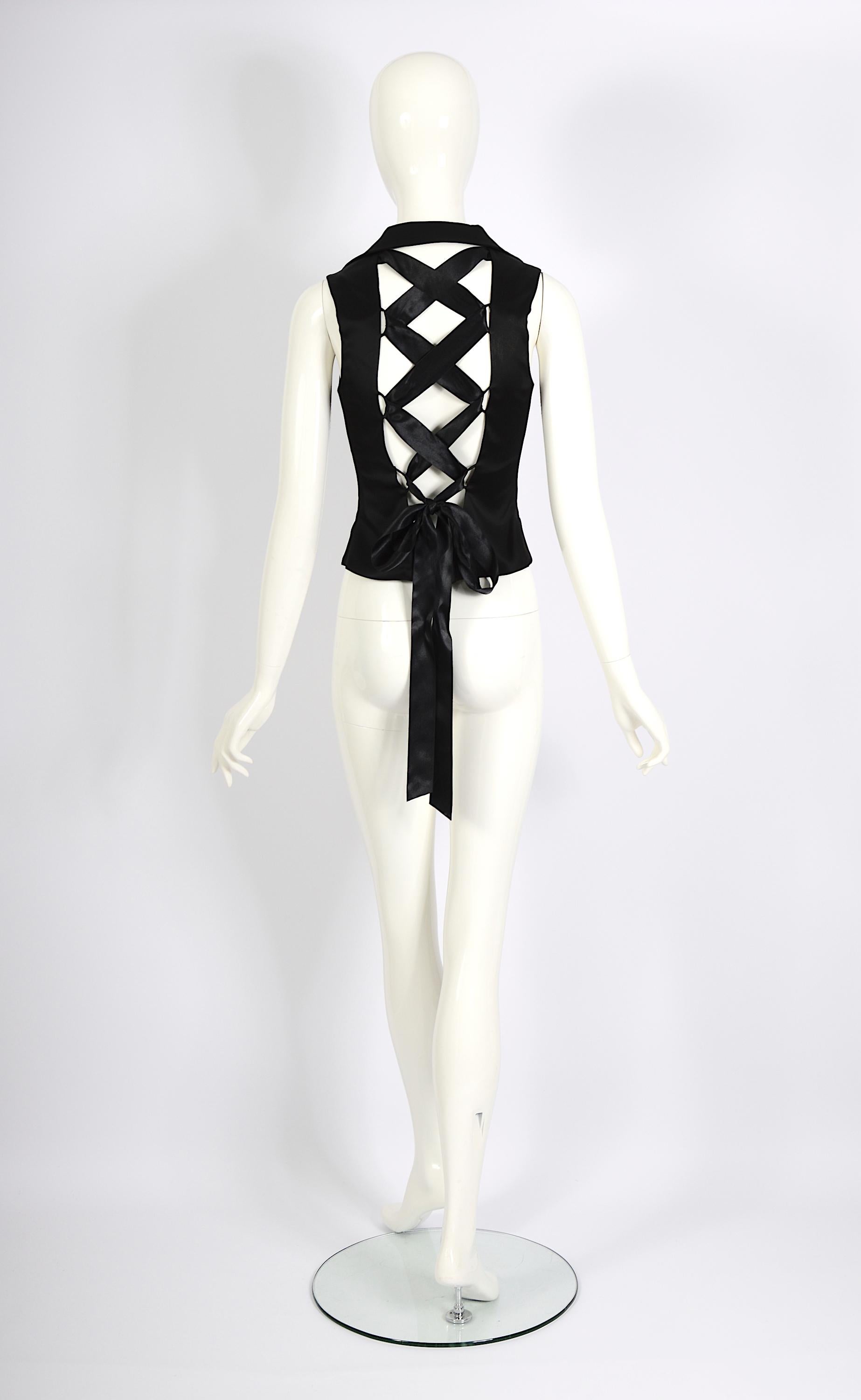 Valentino vintage 1990s backless tied with ribbons black waistcoat vest  For Sale 1