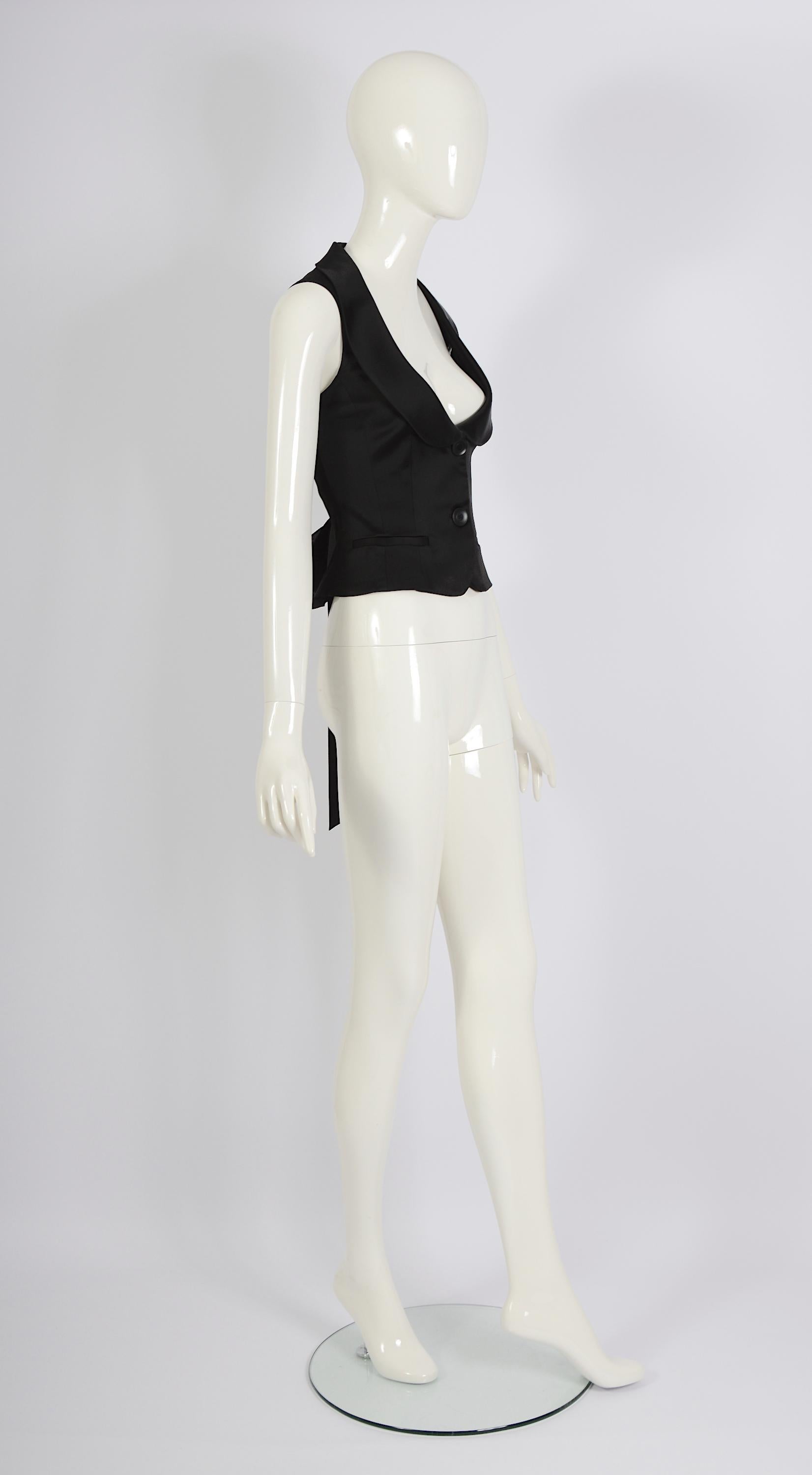 Valentino vintage 1990s backless tied with ribbons black waistcoat vest For Sale 3