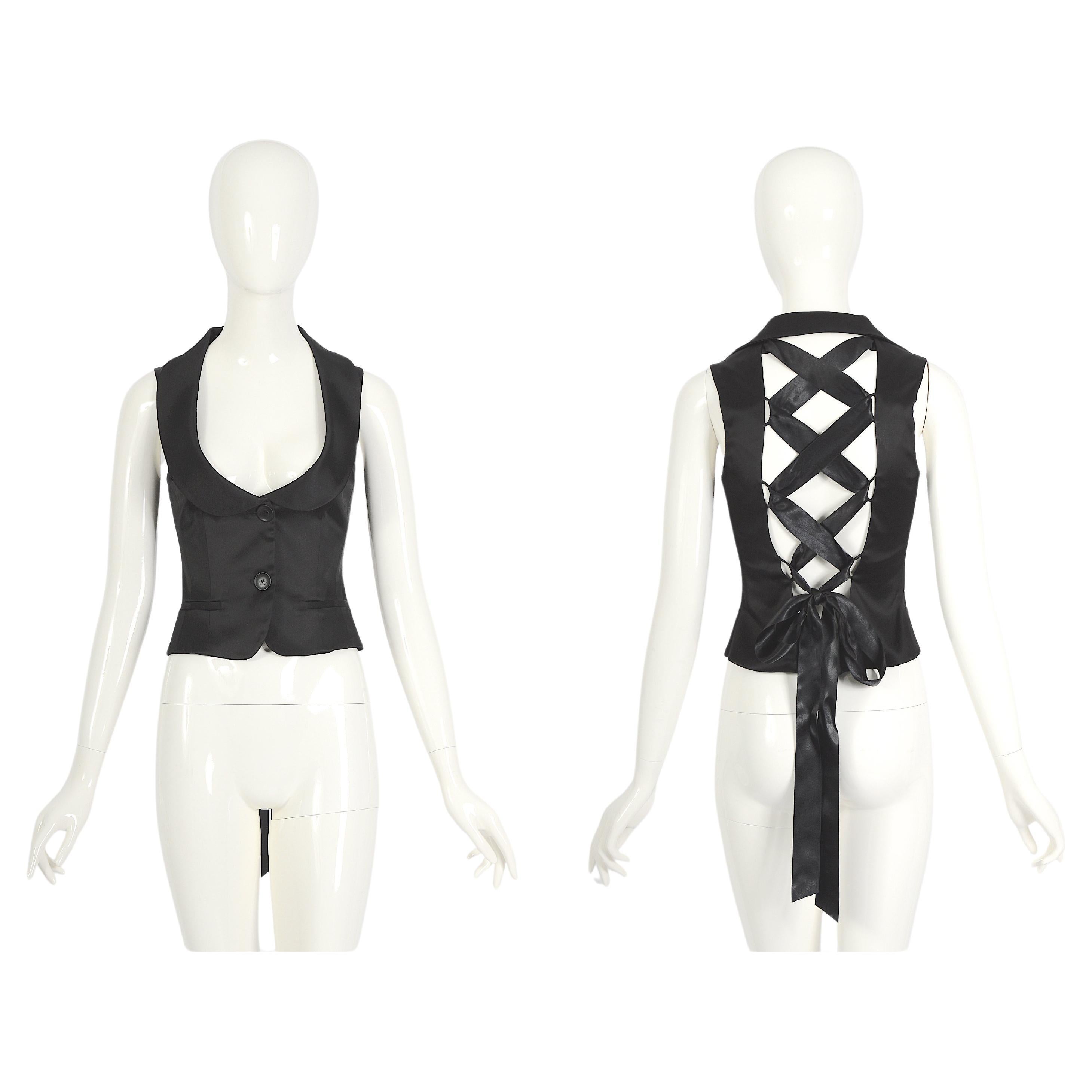 Valentino vintage 1990s backless tied with ribbons black waistcoat vest  For Sale
