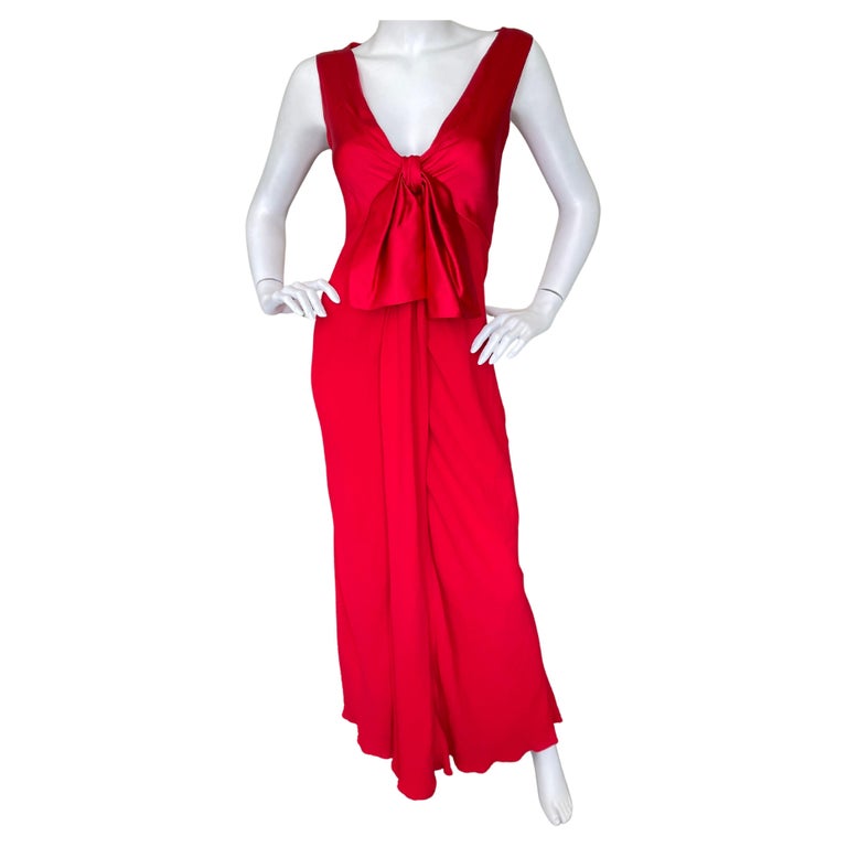 Valentino Vintage 1990's Red Silk Charmeuse Plunging Evening Dress For ...