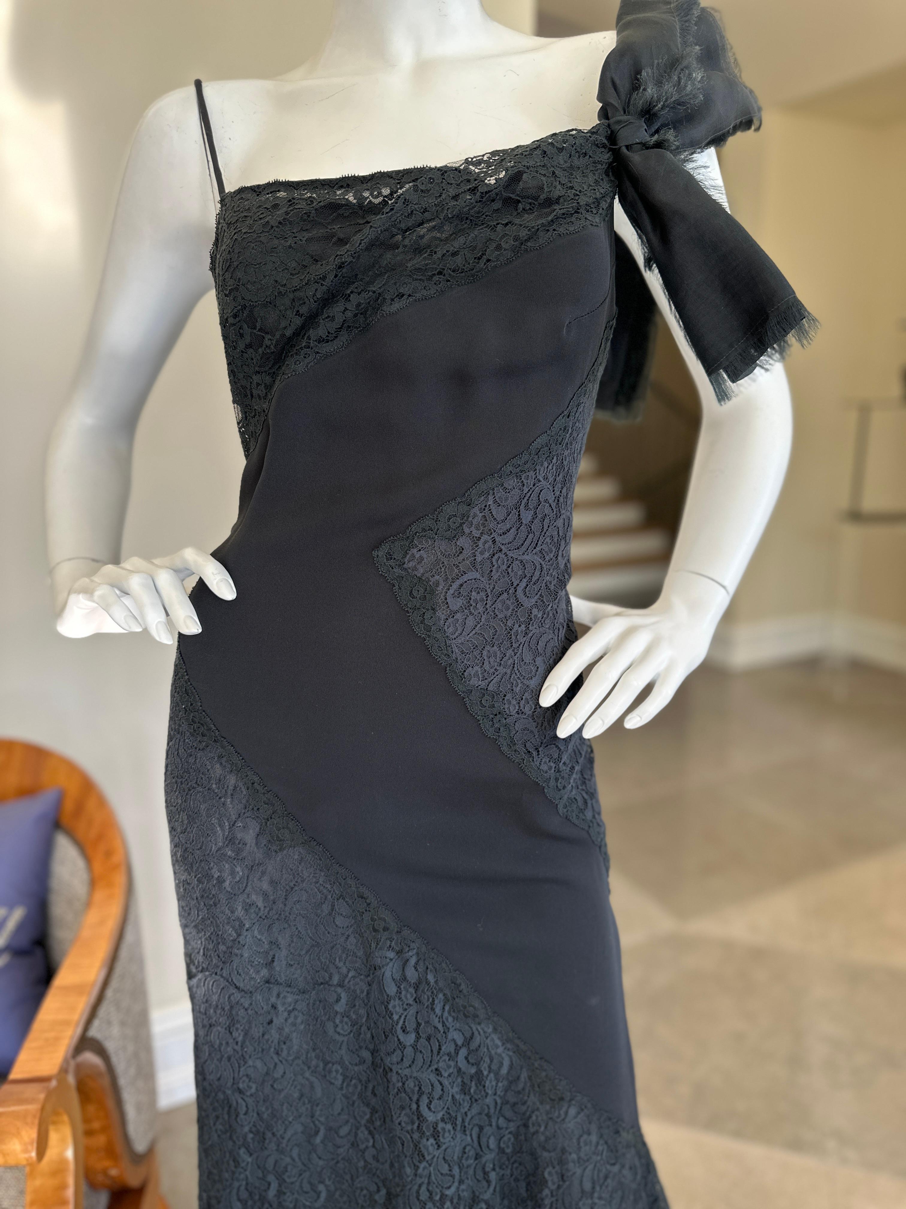 Valentino Vintage 1990's Sheer Lace Evening Dress with Scallop Edge Hem.
This is much prettier than the photographs show, and much more sheer.
Size 8
  Bust 38