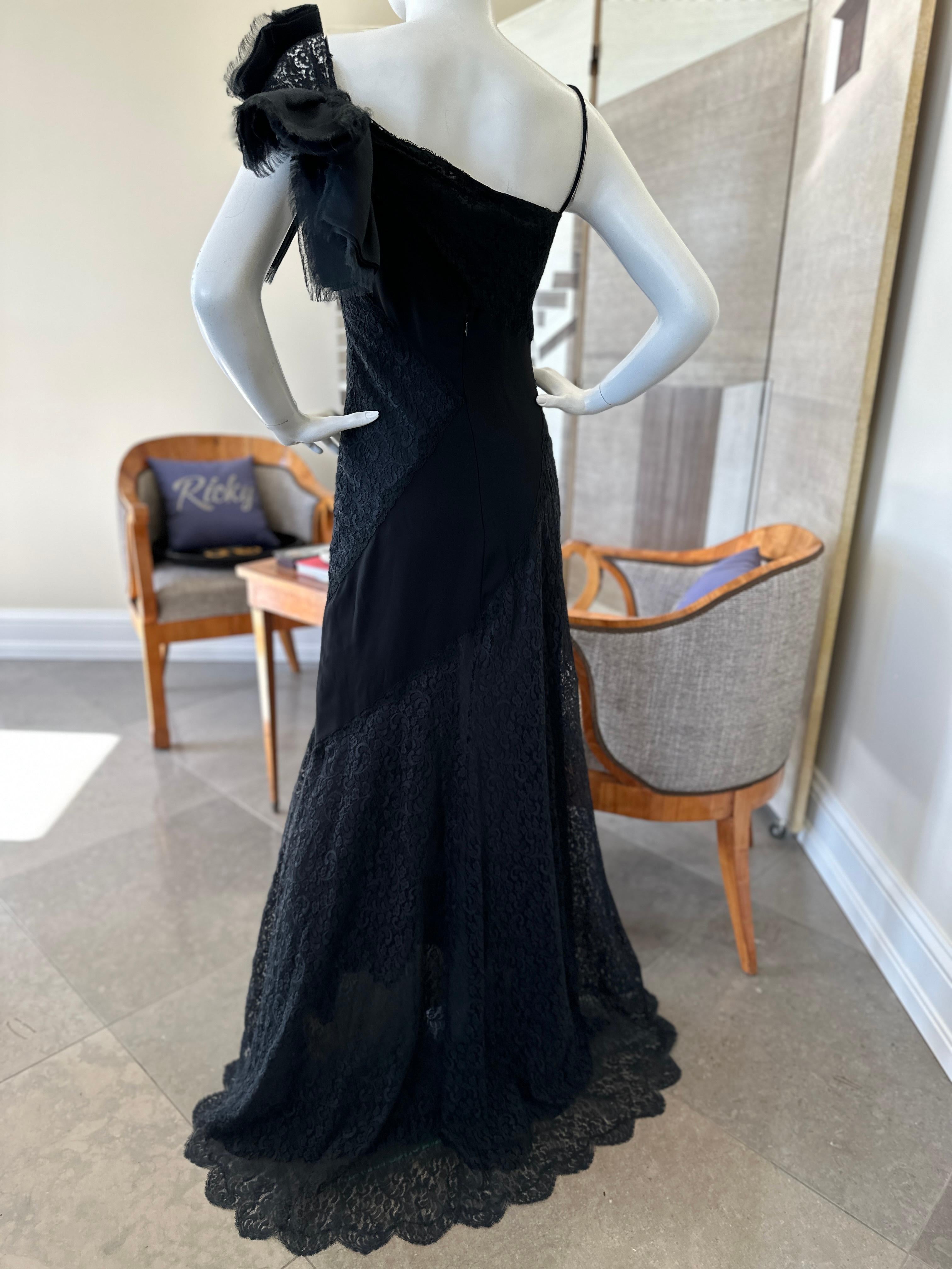 Valentino Vintage 1990's Sheer Lace Evening Dress with Scallop Edge Hem In Excellent Condition For Sale In Cloverdale, CA