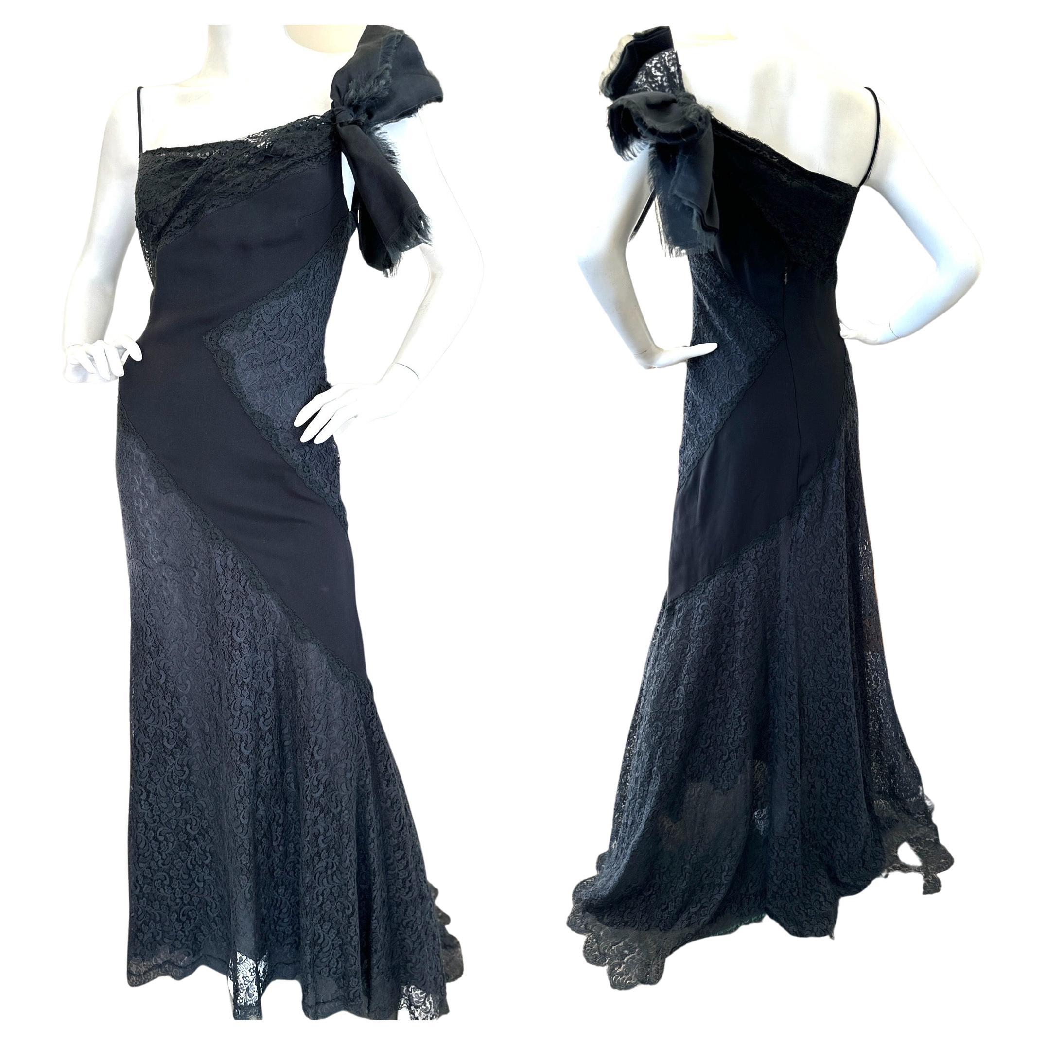 Valentino Vintage 1990's Sheer Lace Evening Dress with Scallop Edge Hem For Sale