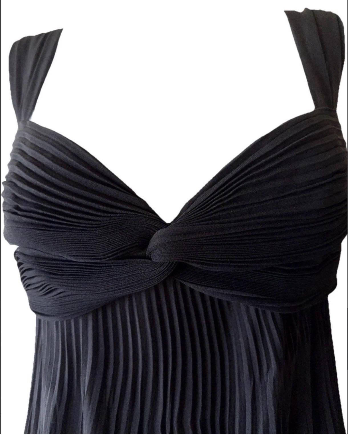 Black VALENTINO Vintage 2000s Pleated Silk Chiffon Evening Dress w/ Twist Front Bodice For Sale