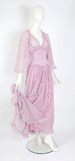 Valentino vintage 1970s dot printed silk georgette evening/garden party dress