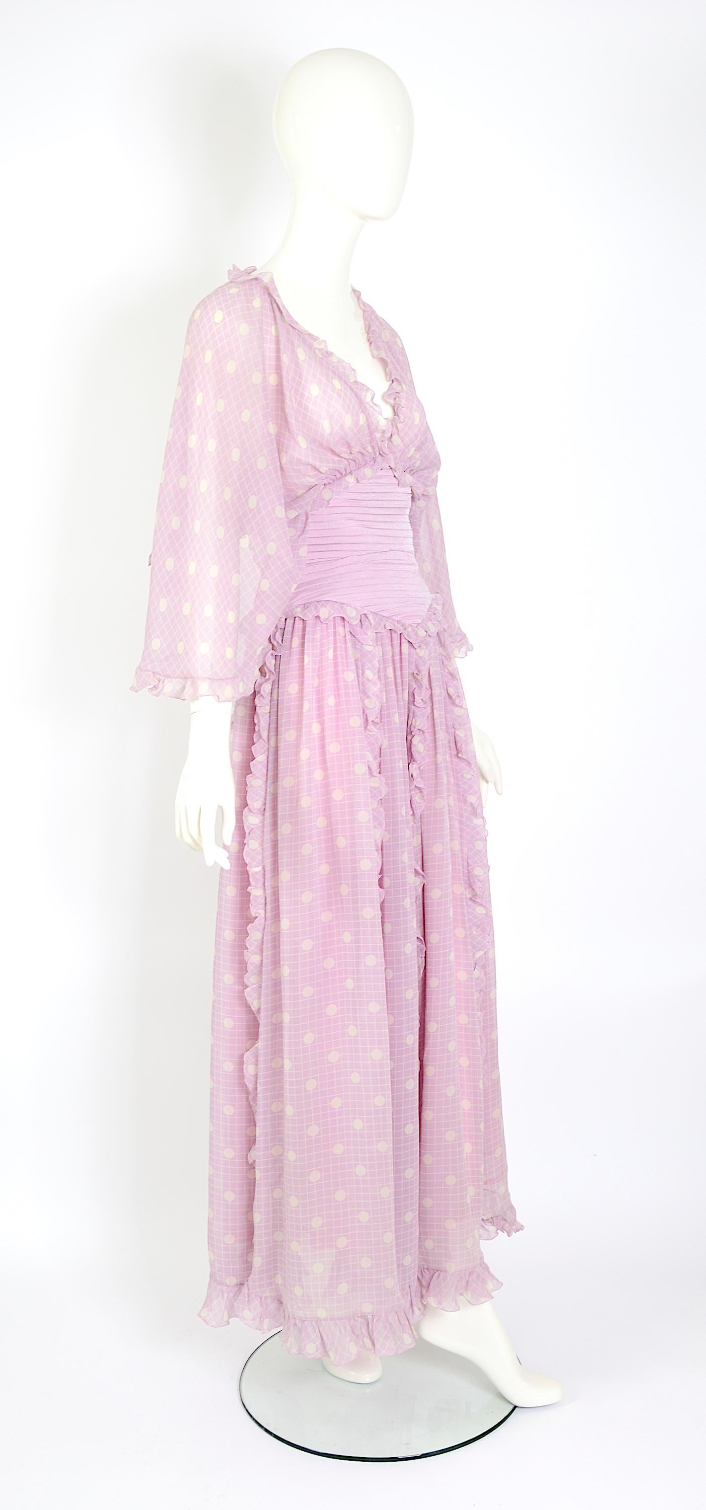 Women's Valentino vintage 1970s dot printed silk georgette evening/garden party dress 