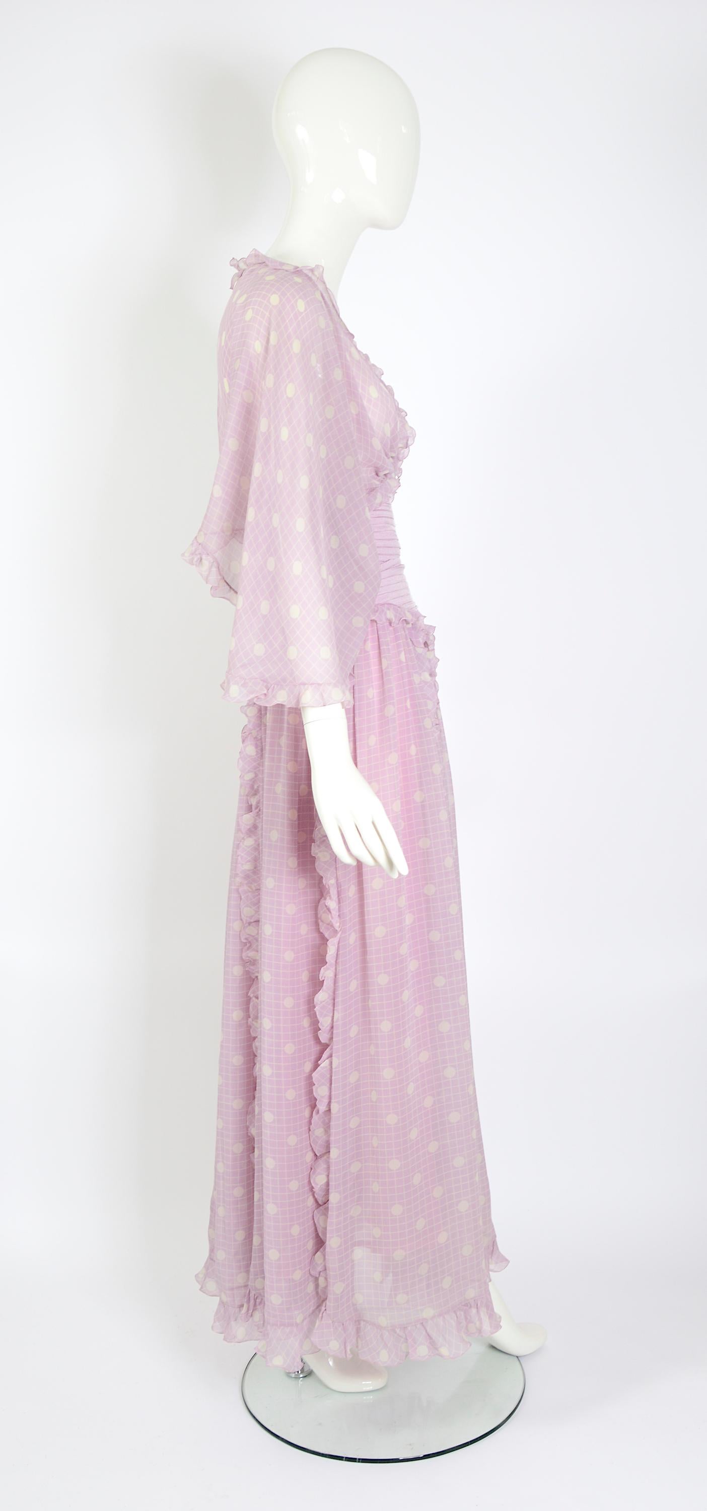 Valentino vintage 1970s dot printed silk georgette evening/garden party dress  1