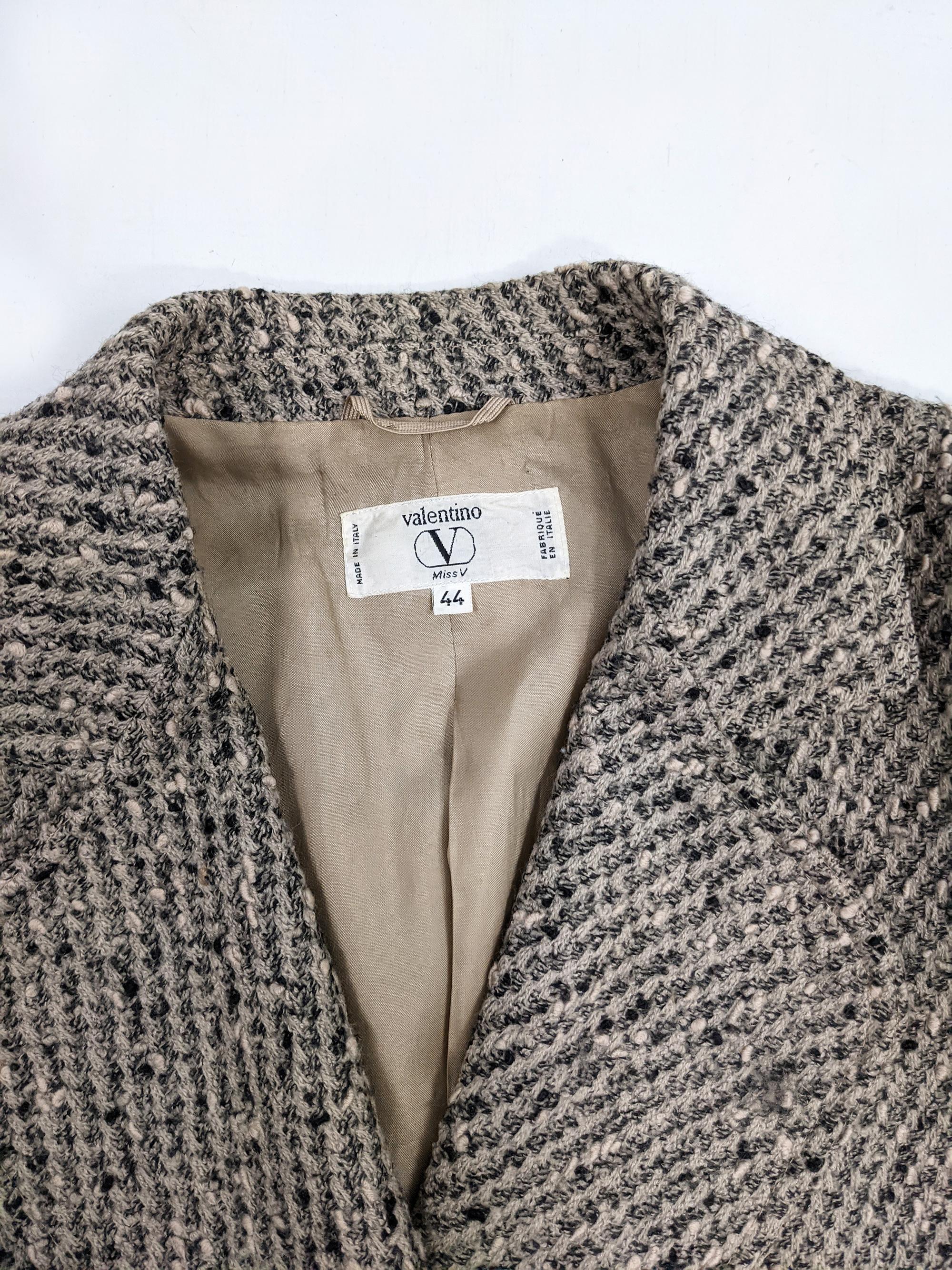 Women's Valentino Vintage 80s Miss V Double Breasted Shoulder Pads Tweed Blazer Jacket