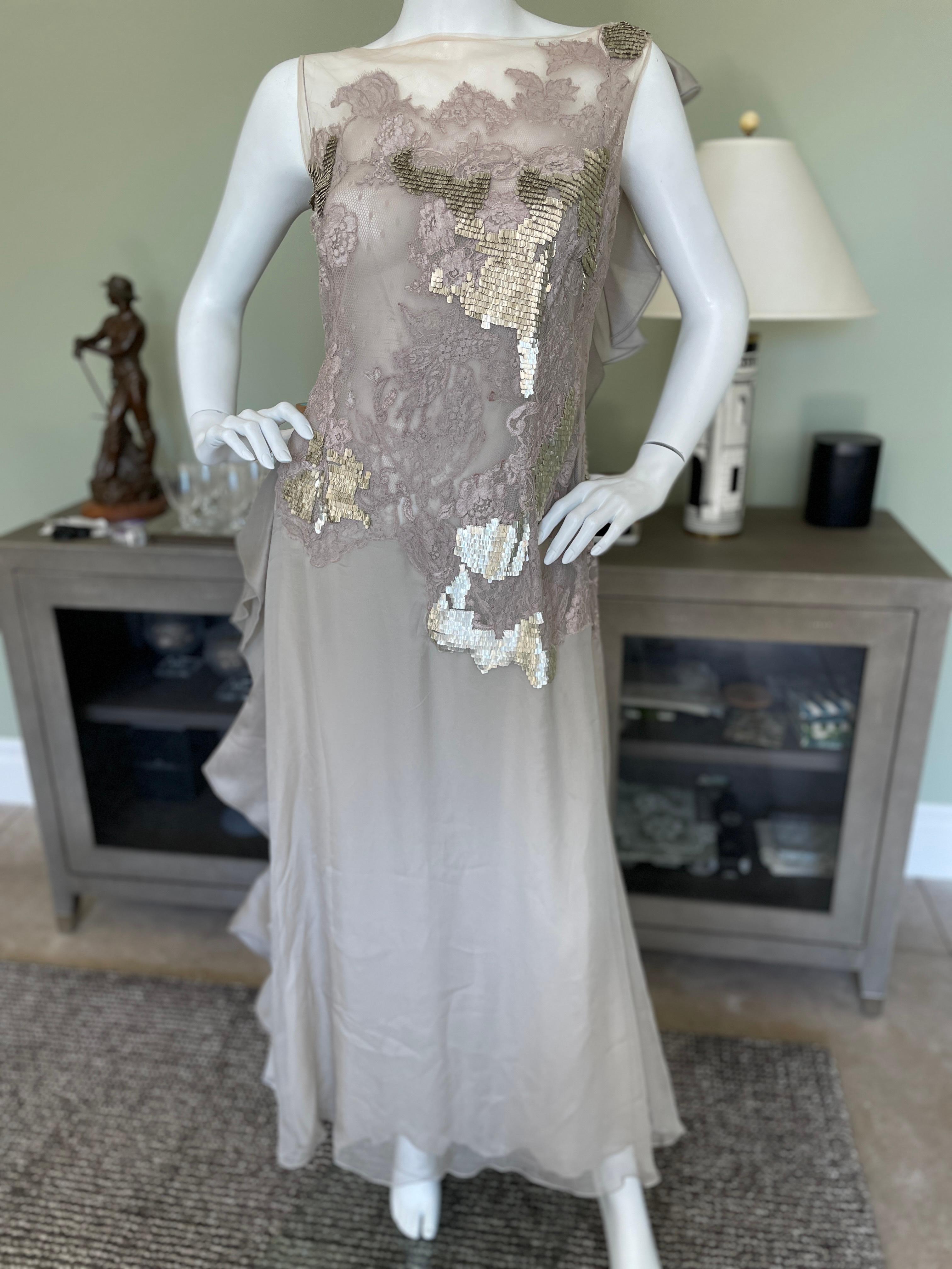 Valentino Vintage 80's Sheer Embellished Silk Evening Dress Size 12 In Good Condition For Sale In Cloverdale, CA