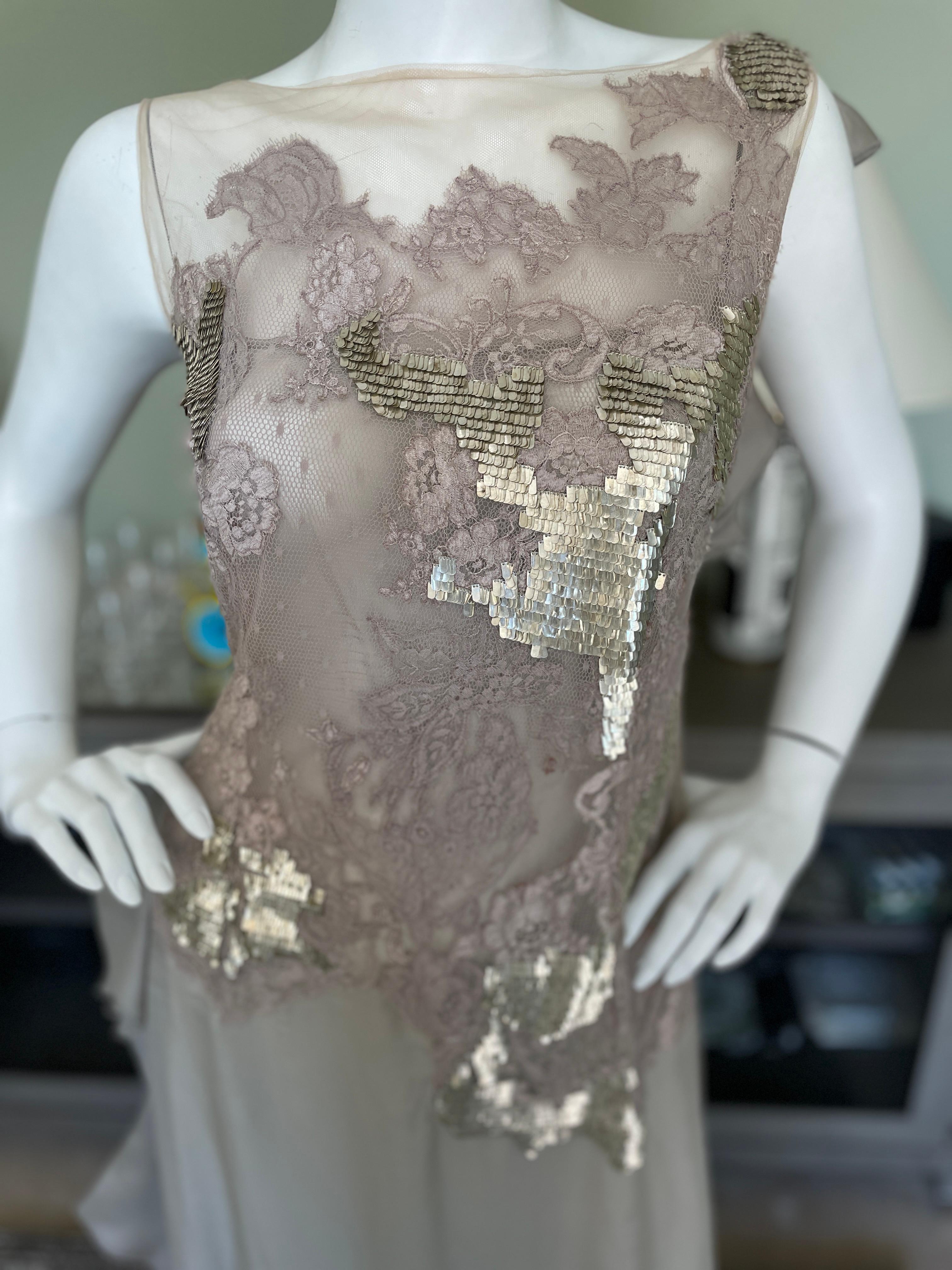 Women's Valentino Vintage 80's Sheer Embellished Silk Evening Dress Size 12 For Sale