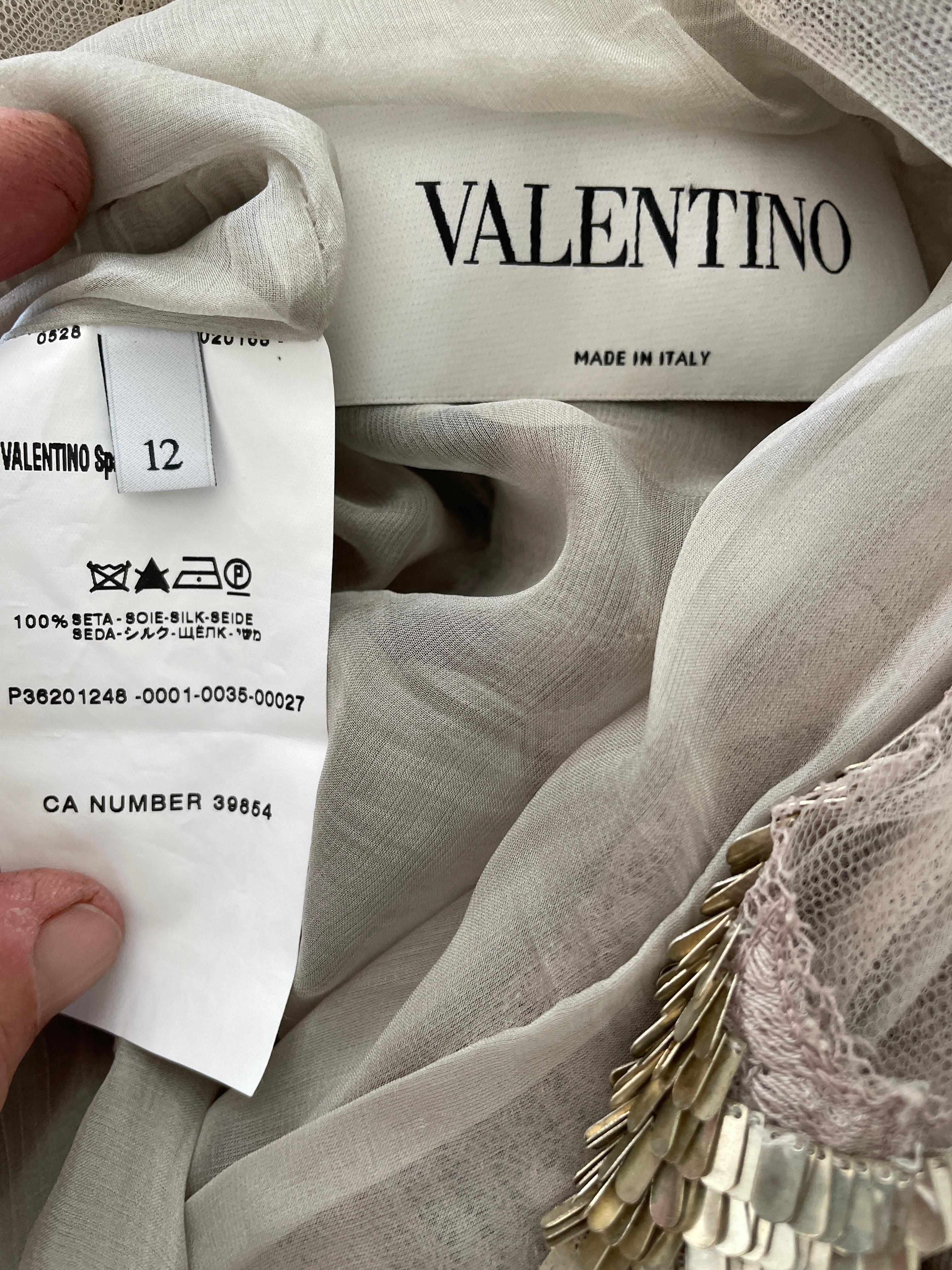 Valentino Vintage 80's Sheer Embellished Silk Evening Dress Size 12 For Sale 1