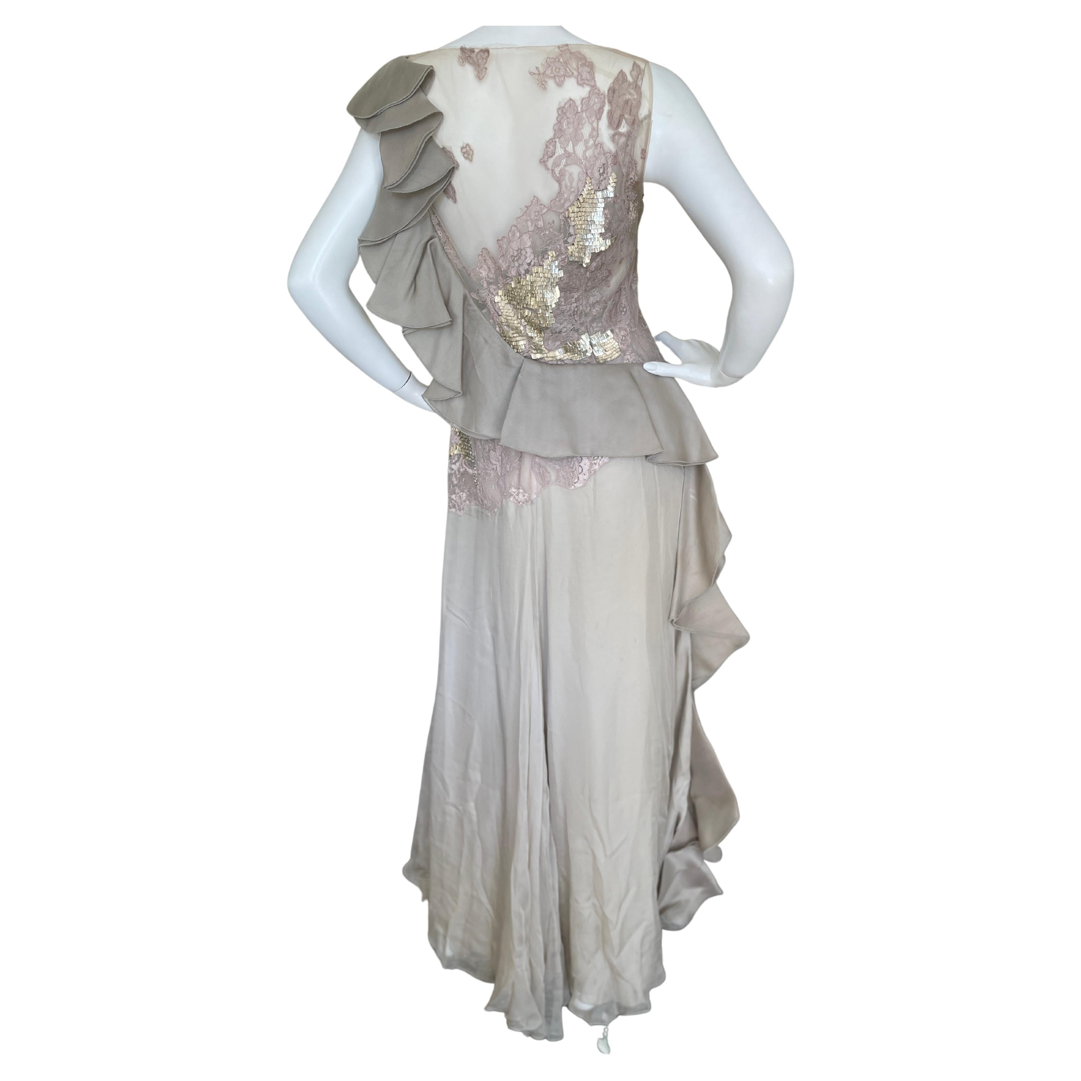 Valentino Vintage 80's Sheer Embellished Silk Evening Dress Size 12 For Sale
