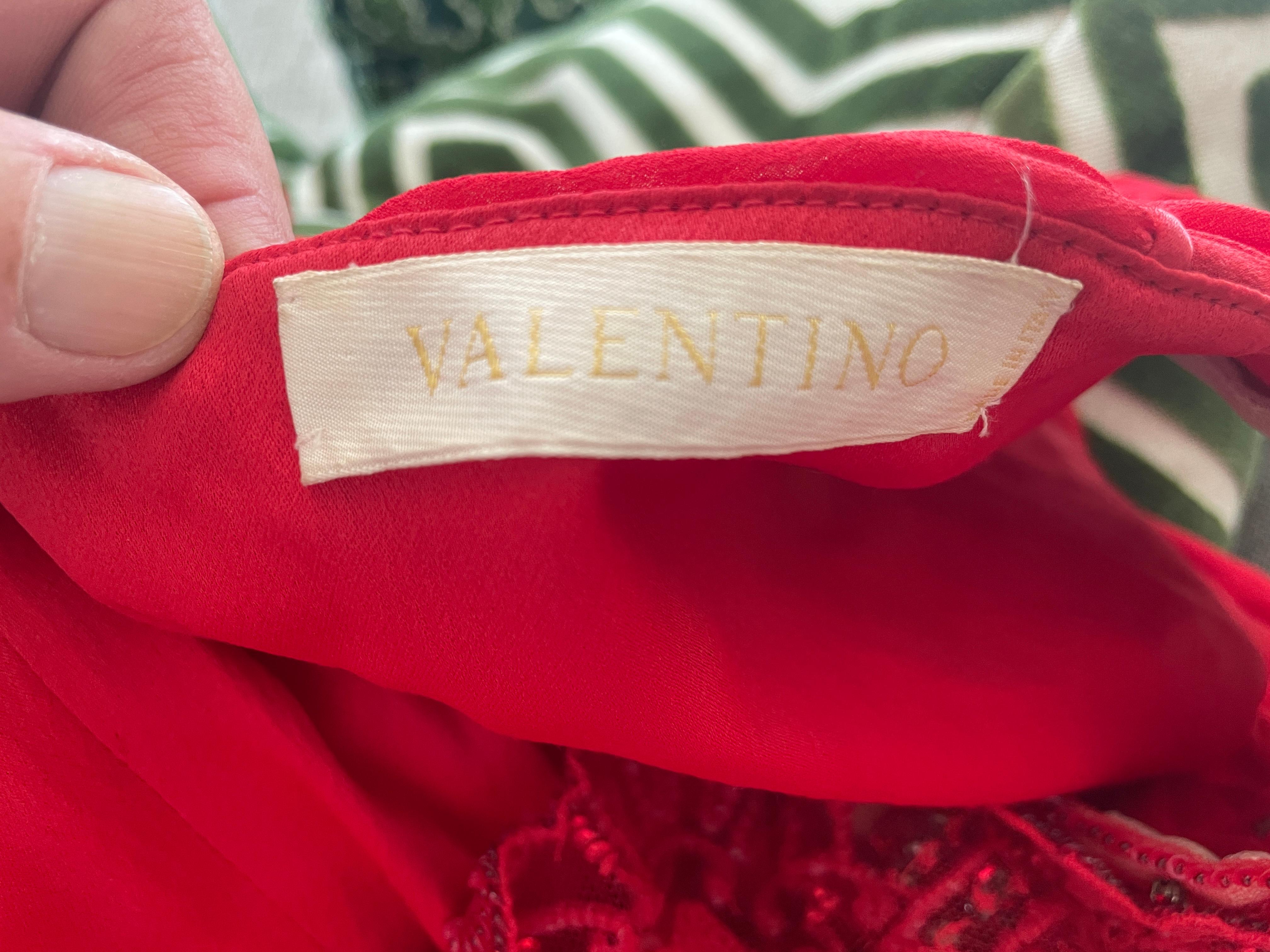 Valentino Vintage 90's Red Silk Evening Dress with Embellished Shoulders For Sale 6