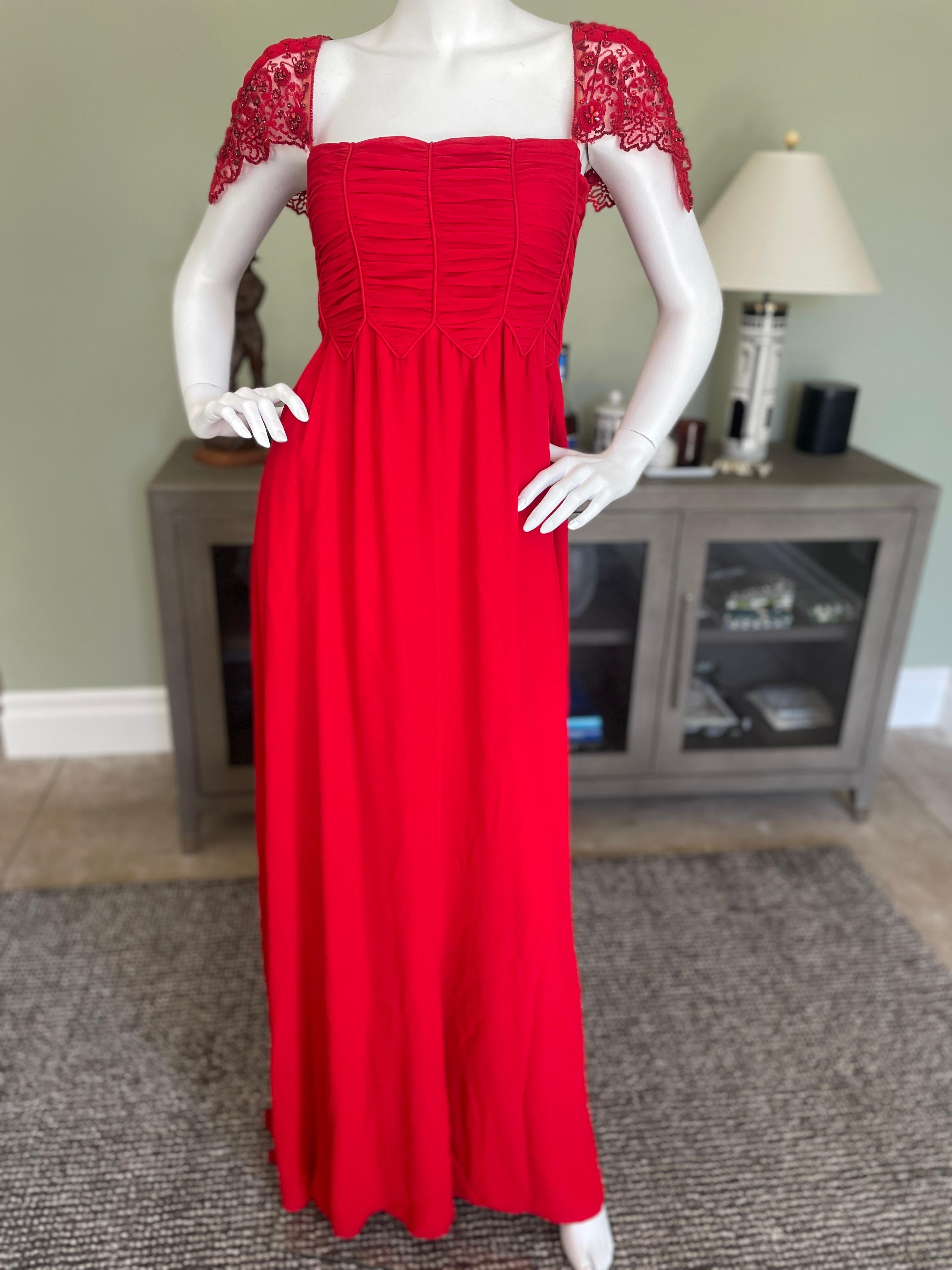 Valentino Vintage 90's Red Silk Evening Dress with Embellished Shoulders.
Size 6
 Bust 34