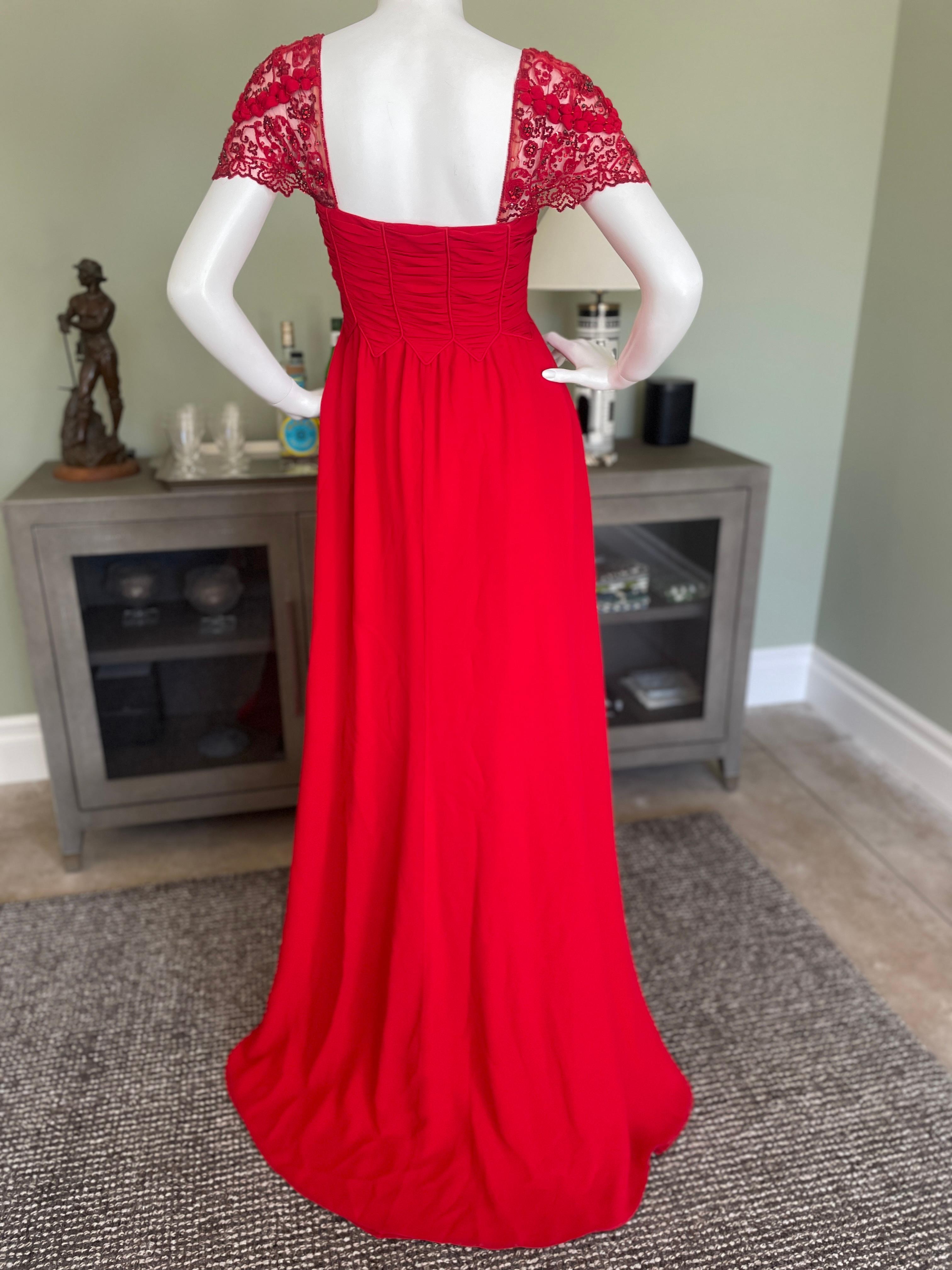 Women's Valentino Vintage 90's Red Silk Evening Dress with Embellished Shoulders For Sale