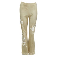 VALENTINO Vintage beige hand painted floral lambskin suede leather pants UK6 XS