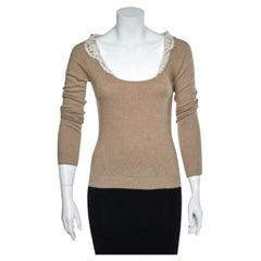 Valentino Vintage Beige Wool & Cashmere Lace Trim Detail Top S