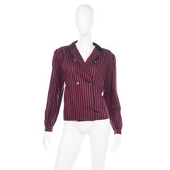 Valentino Vintage Black and Red Striped Cotton & Silk Button Front Blouse