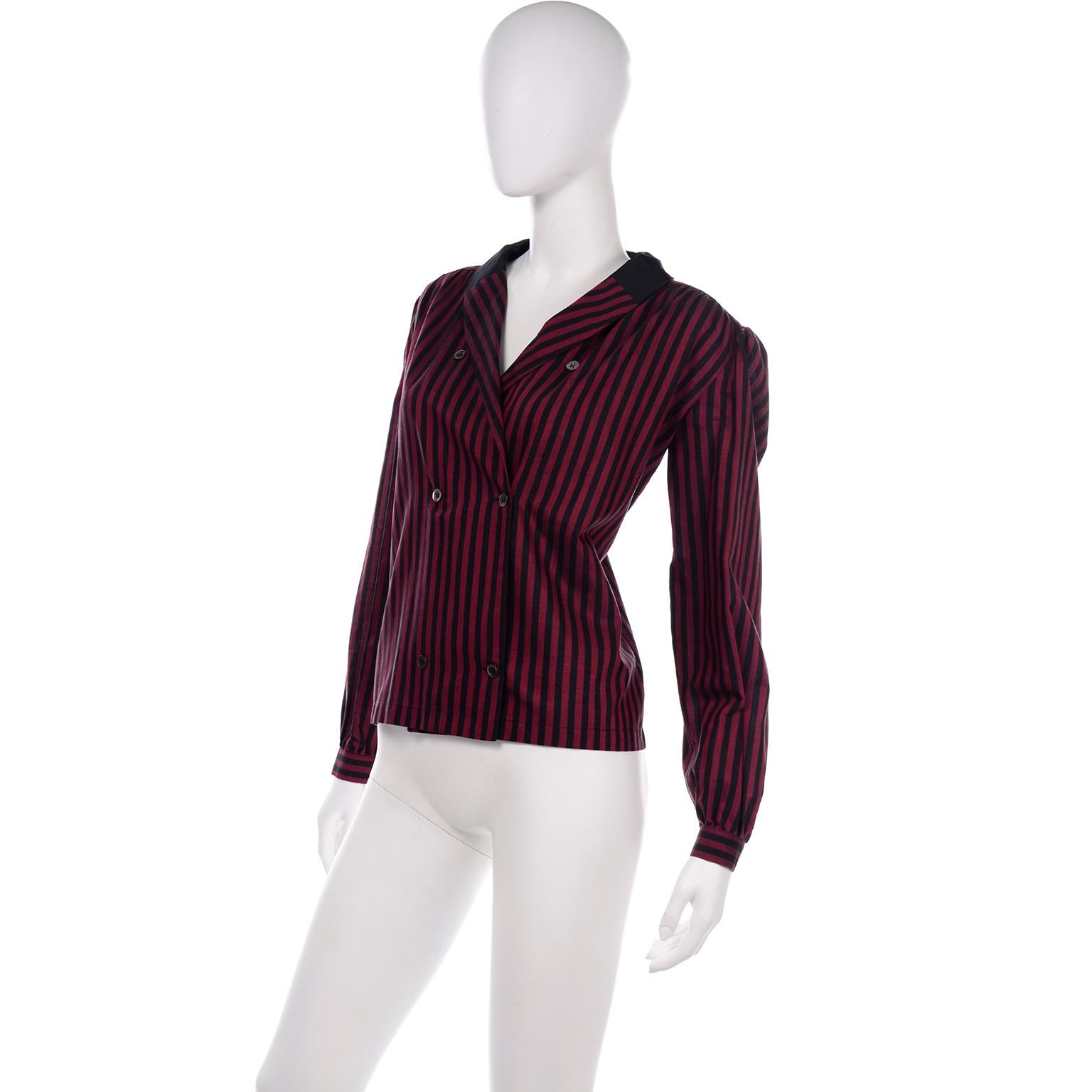 red and black striped blouse