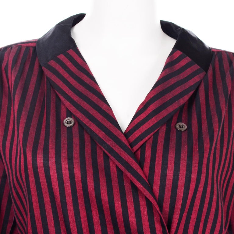 Valentino Black and Red Striped Cotton Silk Button Front Blouse For Sale at 1stDibs | red and black blouse, red striped blouse