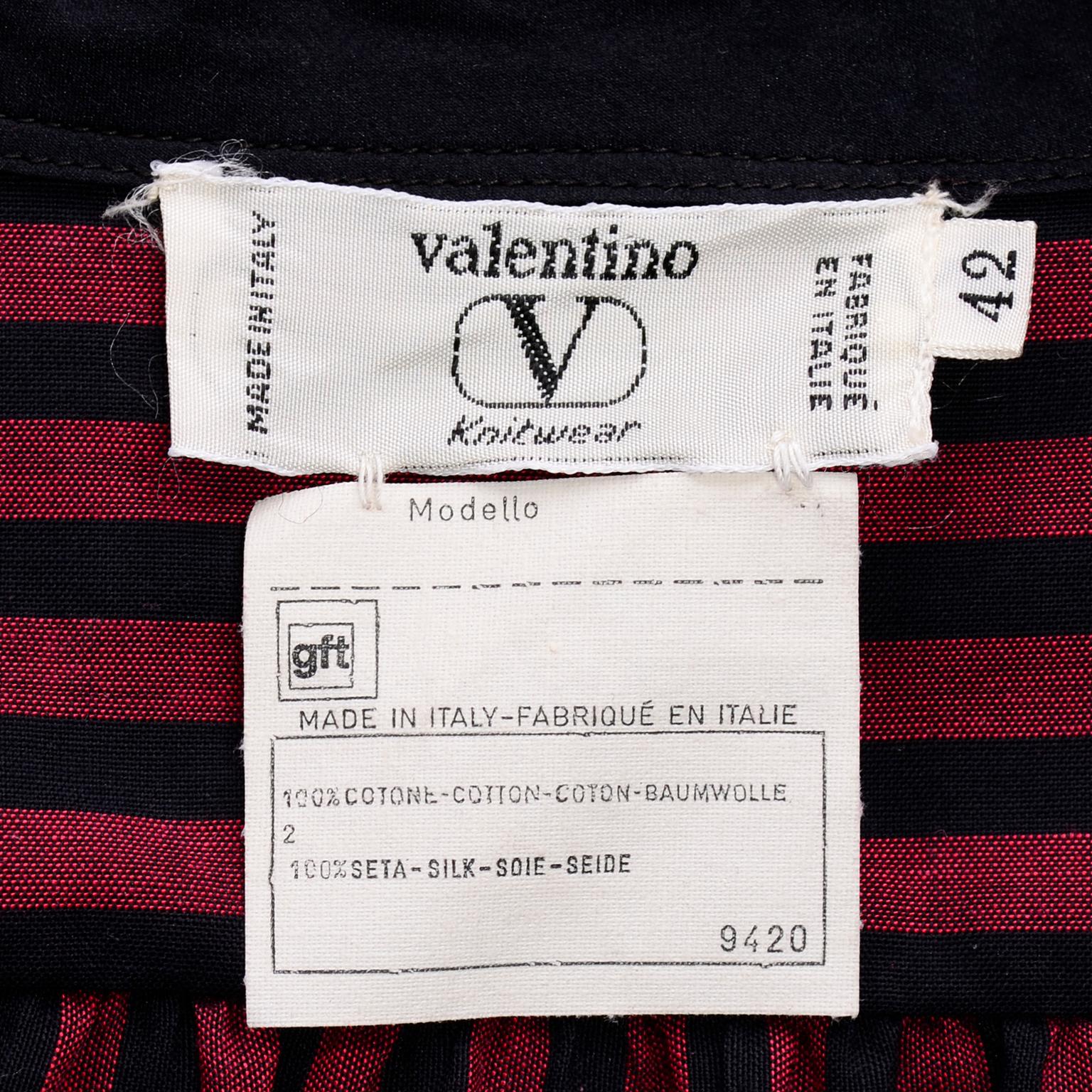 Valentino Vintage Black and Red Striped Cotton & Silk Button Front Blouse For Sale 1