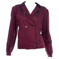 Valentino Vintage Black and Red Striped Cotton & Silk Button Front Blouse
