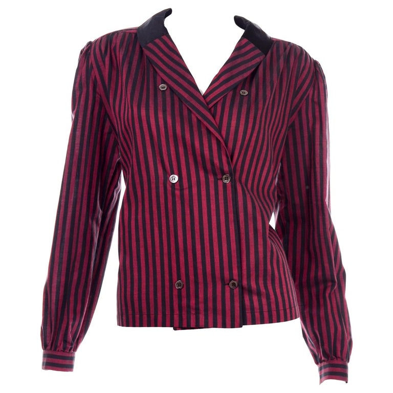 Valentino Black and Red Striped Cotton Silk Button Front Blouse For Sale at 1stDibs | red and black blouse, red striped blouse